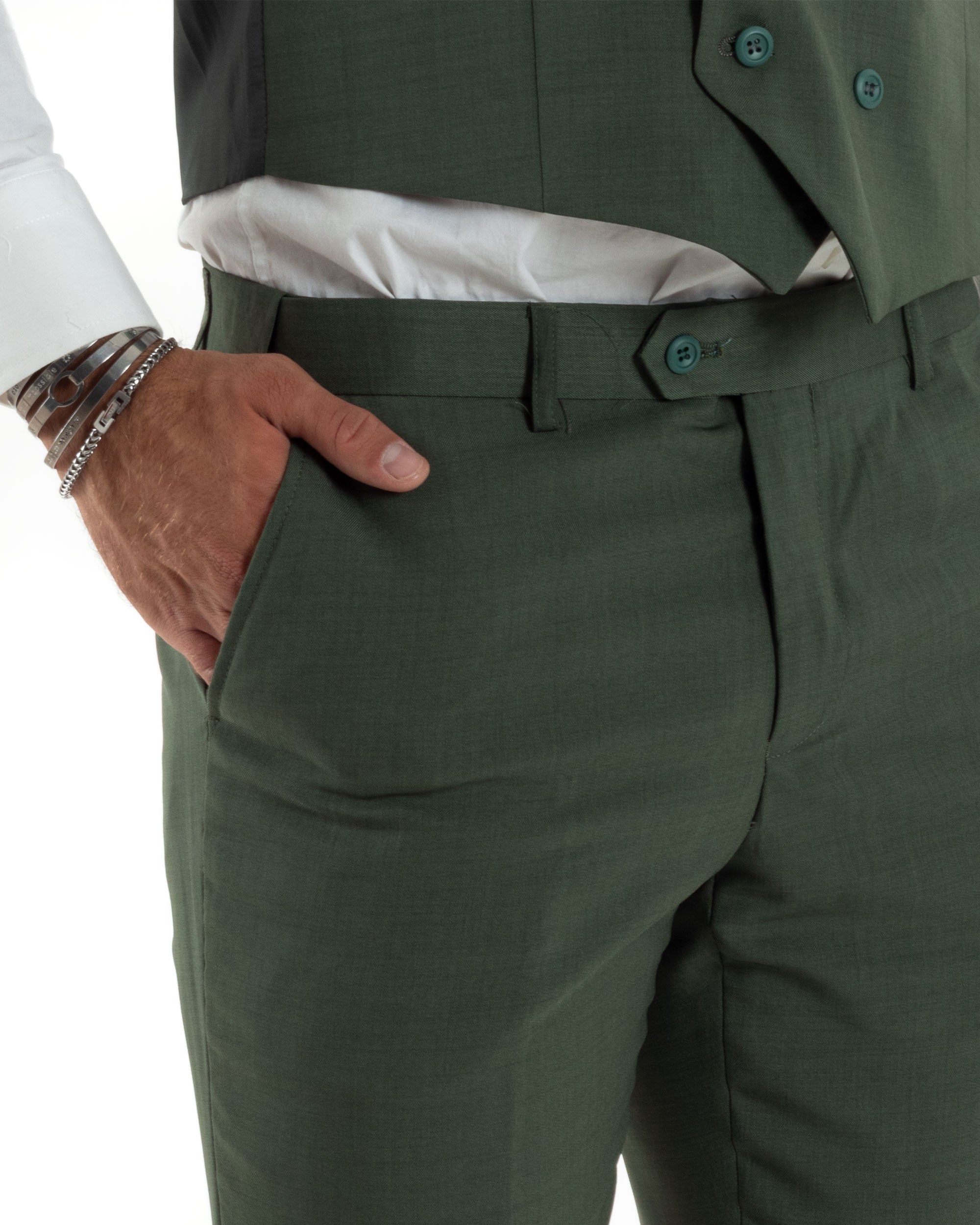 Abito Uomo Monopetto Vestito 3 Pezzi Completo Panciotto Verde Melangiato AE1061A