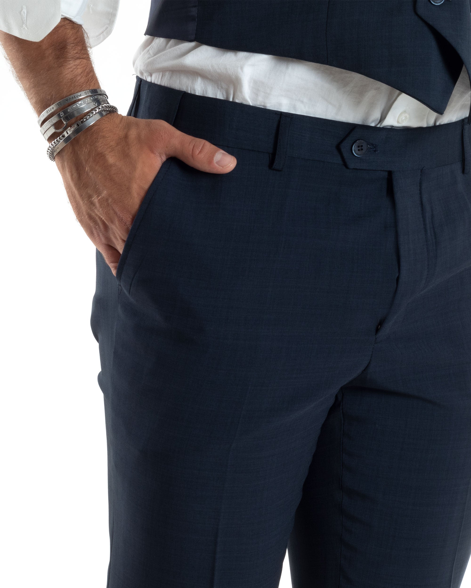 Abito Uomo Monopetto Vestito 3 Pezzi Completo Panciotto Blu Melangiato AE1062A