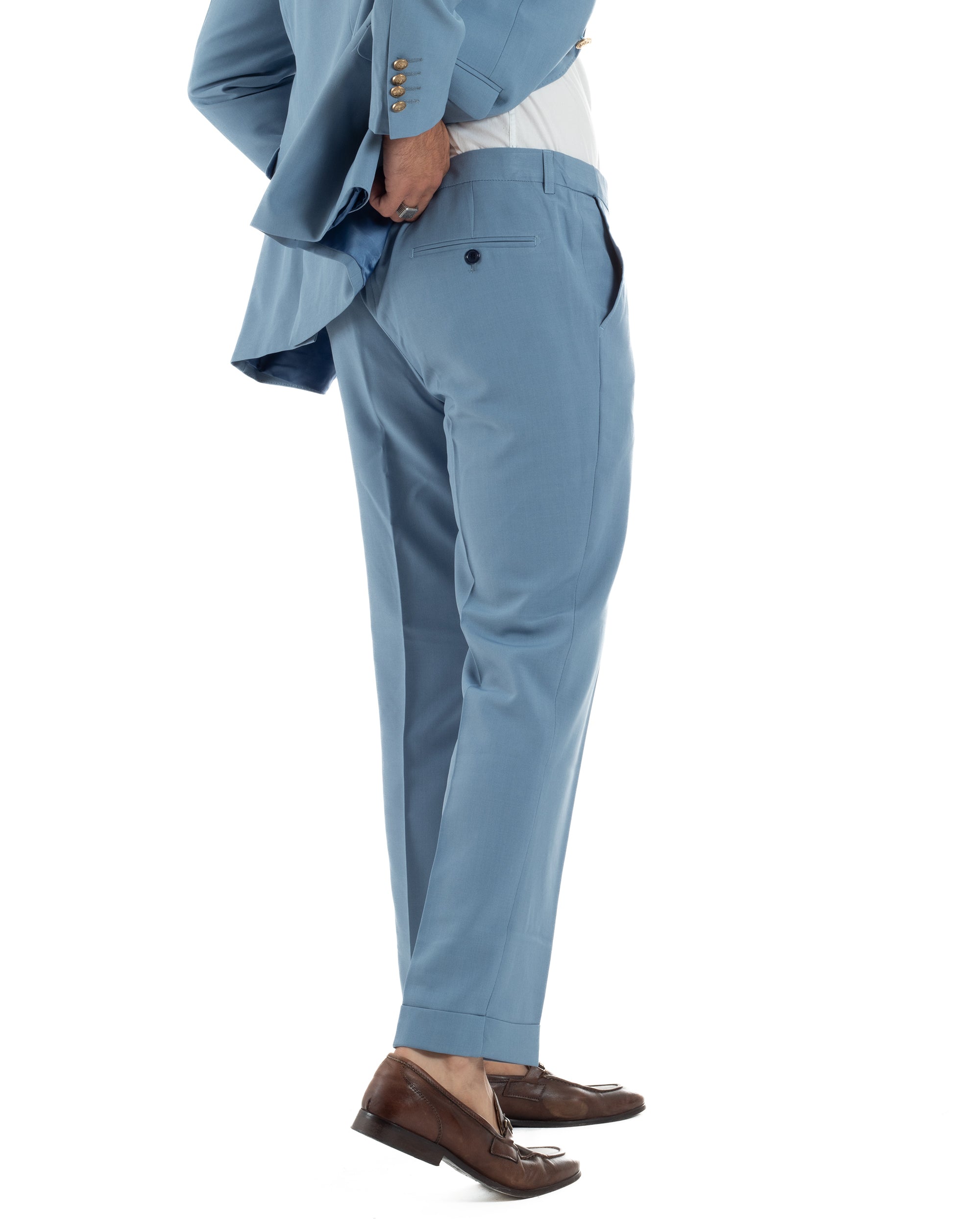 Abito Uomo Doppiopetto Vestito Completo Giacca Pantaloni Bottoni Metallo Polvere AE1163A