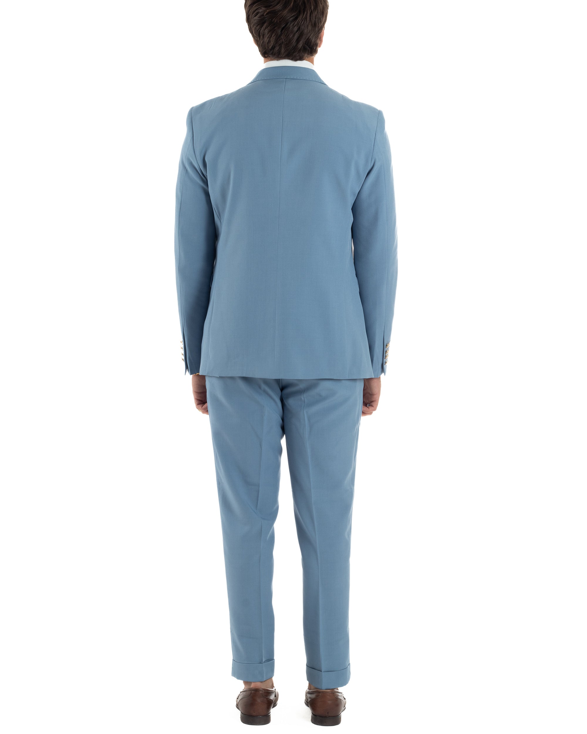 Abito Uomo Doppiopetto Vestito Completo Giacca Pantaloni Bottoni Metallo Polvere AE1163A