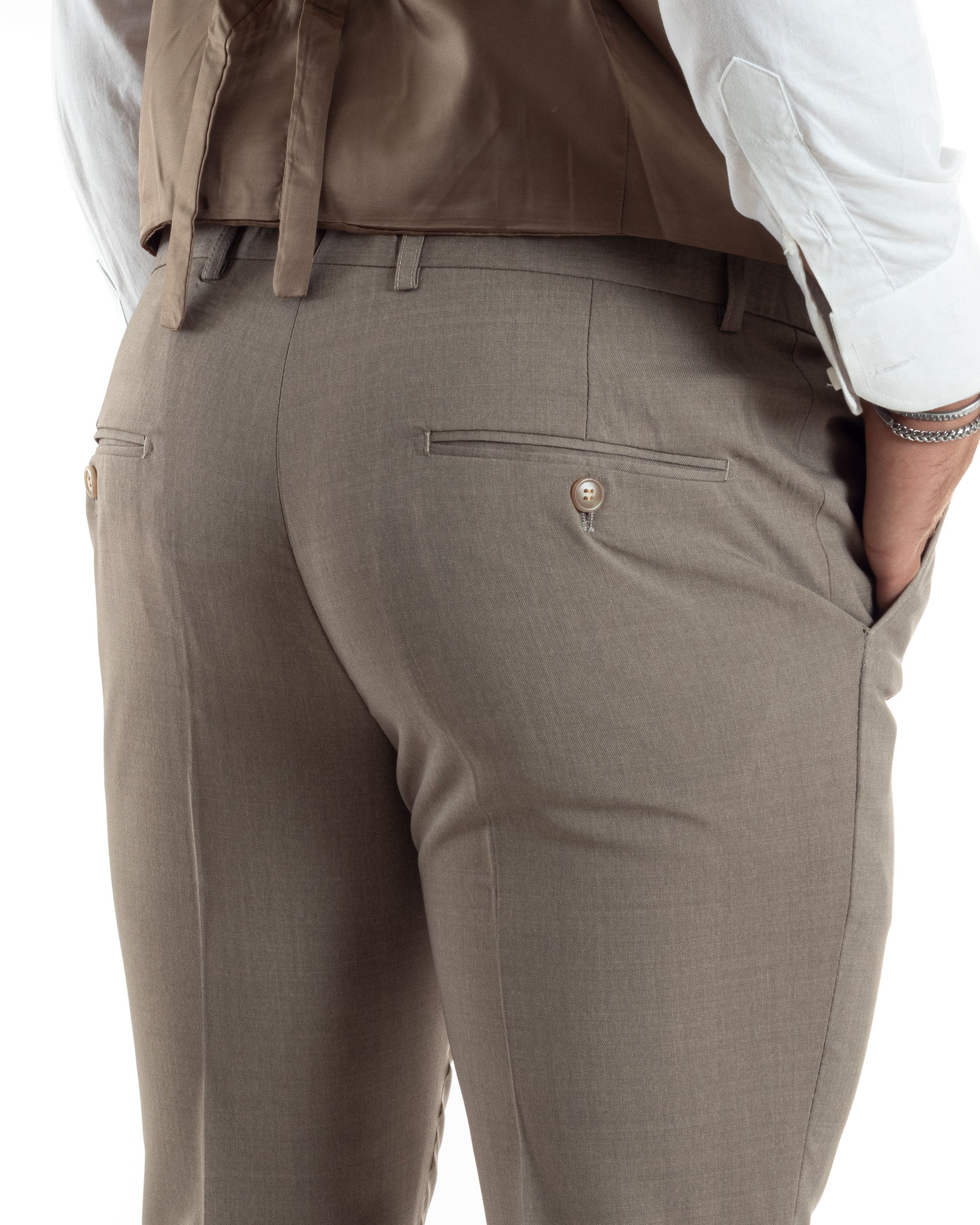 Abito Uomo Monopetto Vestito 3 Pezzi Completo Panciotto Beige Melangiato AE1063A