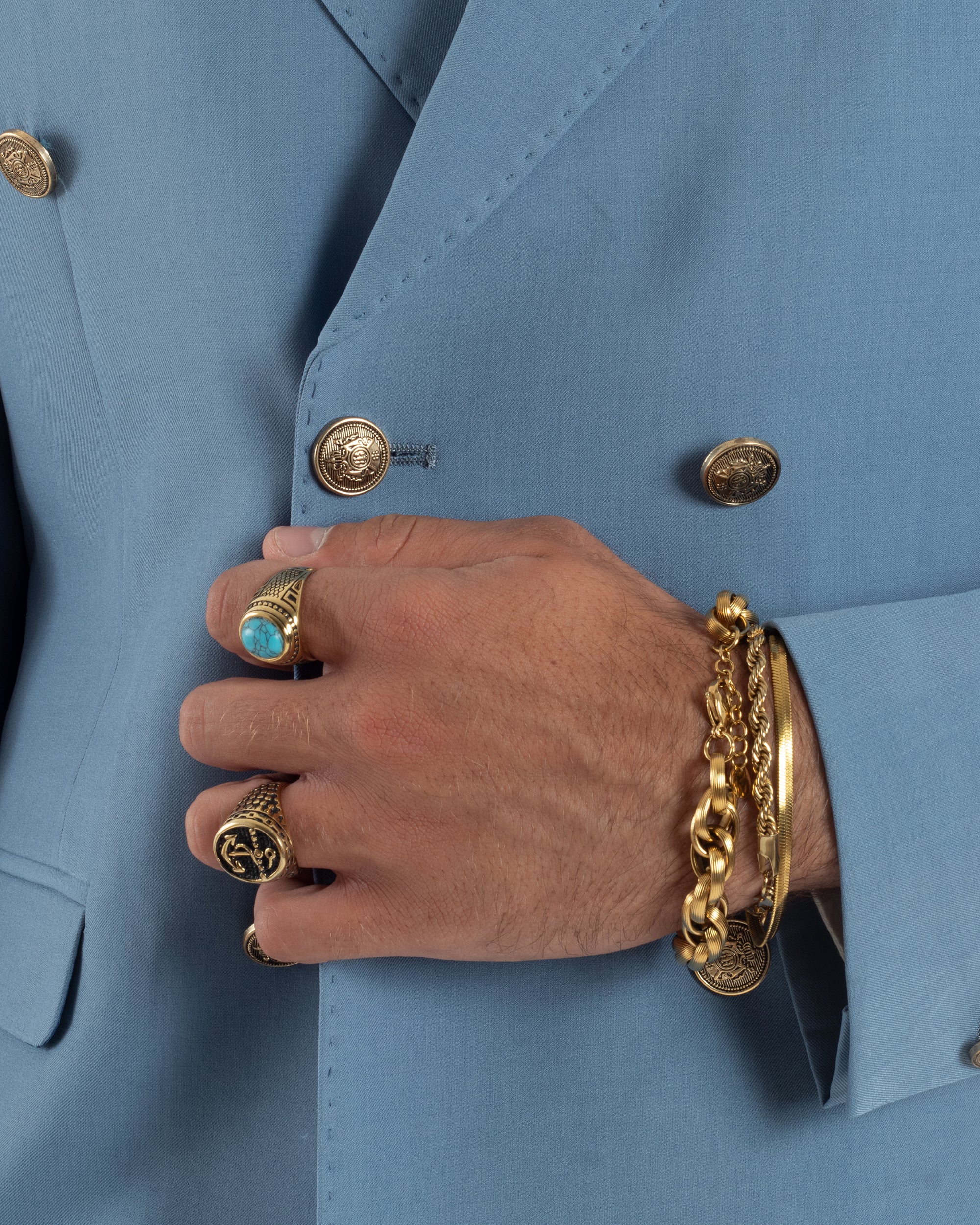 Abito Uomo Doppiopetto Vestito Completo Giacca Pantaloni Bottoni Metallo Polvere AE1163A