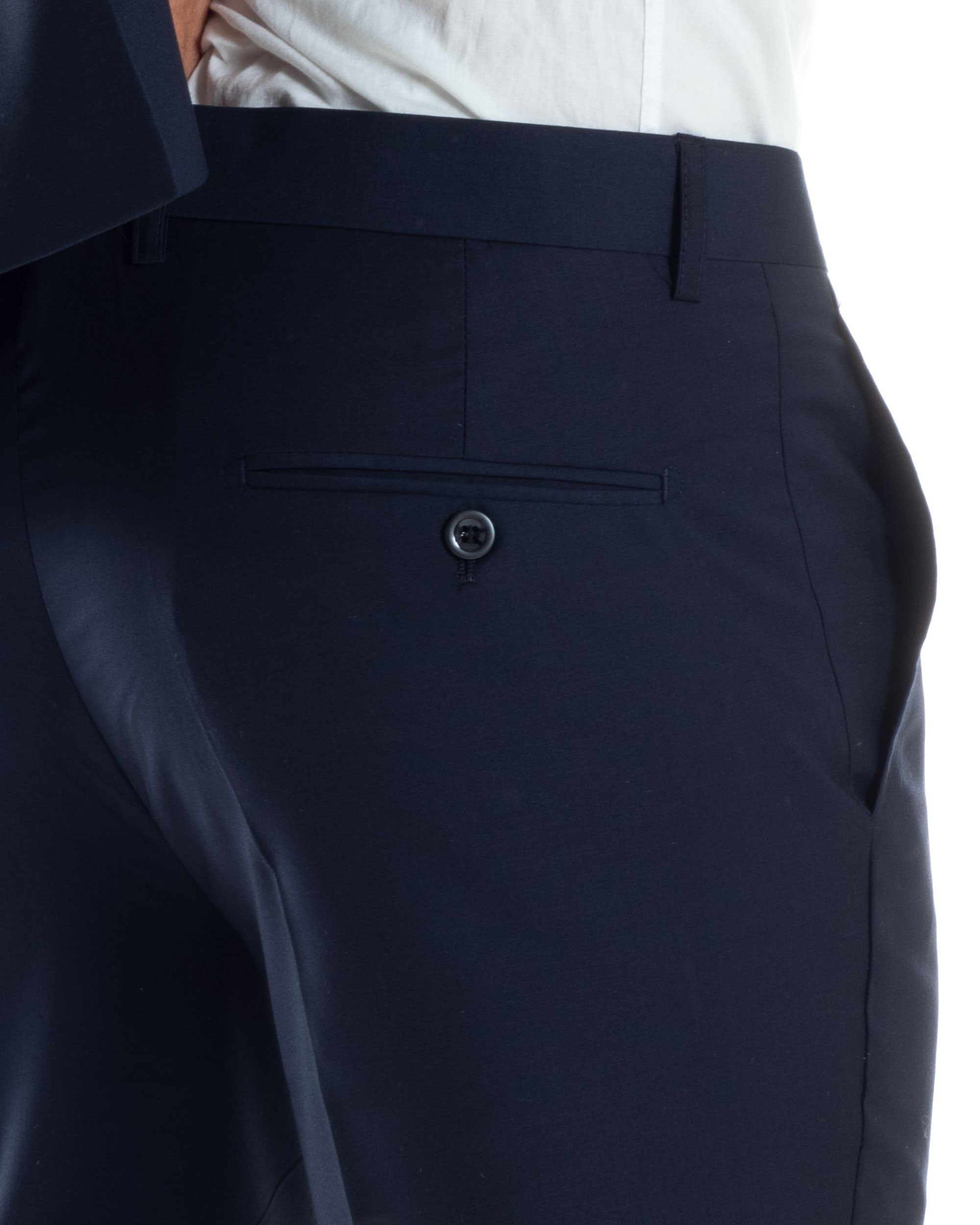 Abito Uomo Doppiopetto Vestito Viscosa Completo Giacca Pantaloni Elegante Sartoriale Casual Tinta Unita Blu GIOSAL-AE1064A