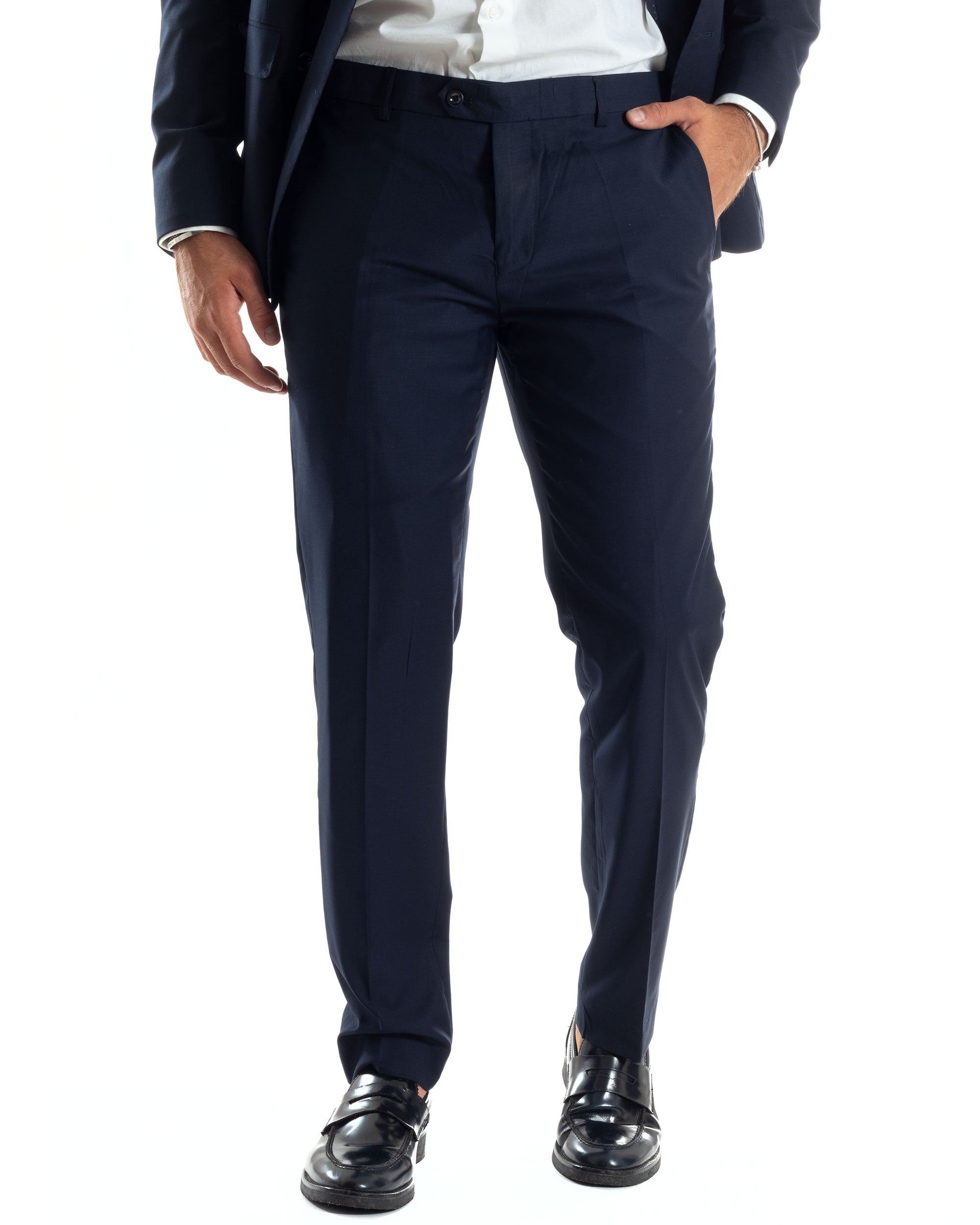 Men's double-breasted suit, viscose jacket and trousers, elegant blue GIOSAL-AE1064A