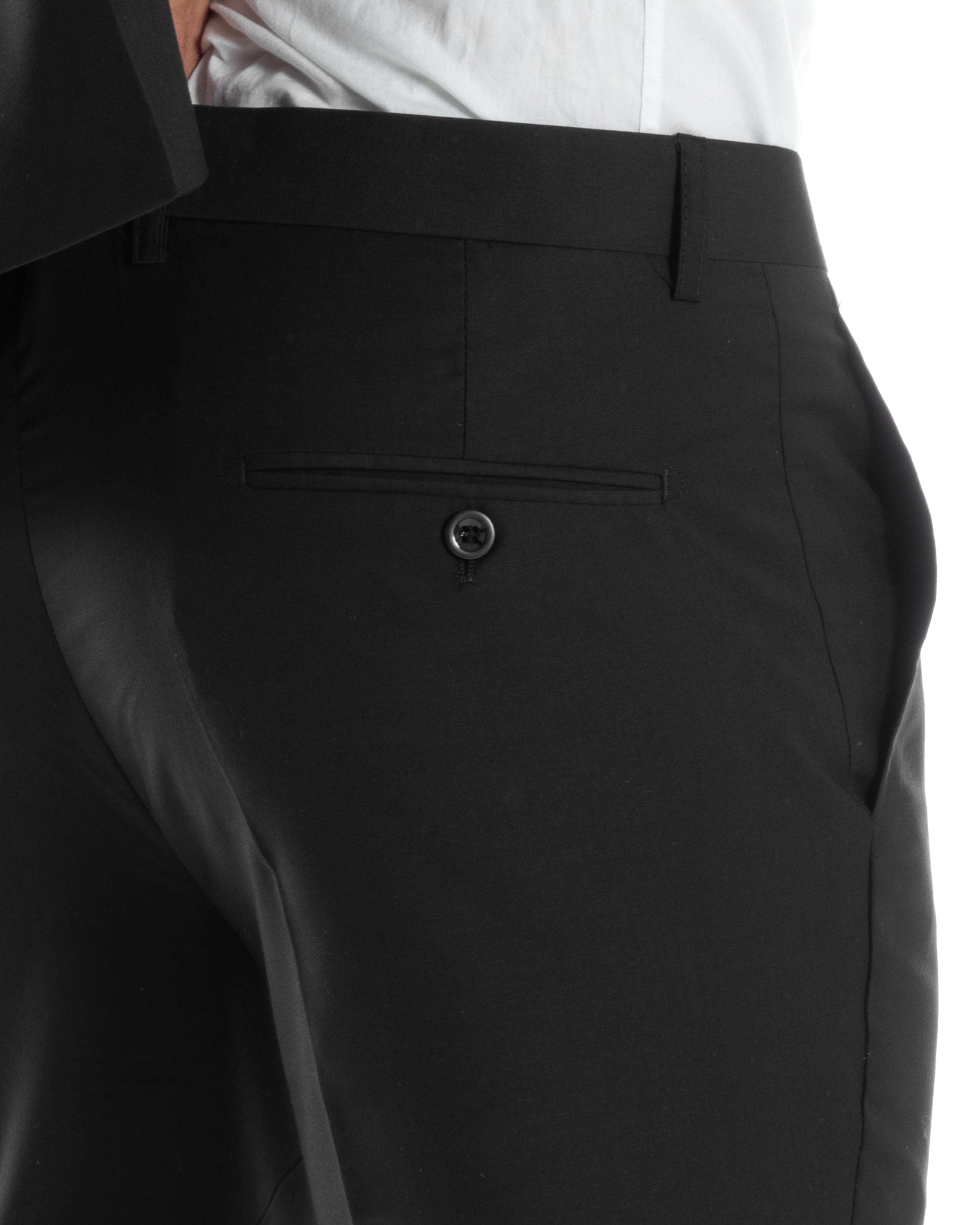 Abito Uomo Doppiopetto Vestito Viscosa Completo Giacca Pantaloni Elegante Sartoriale Casual Tinta Unita Nero GIOSAL-AE1065A