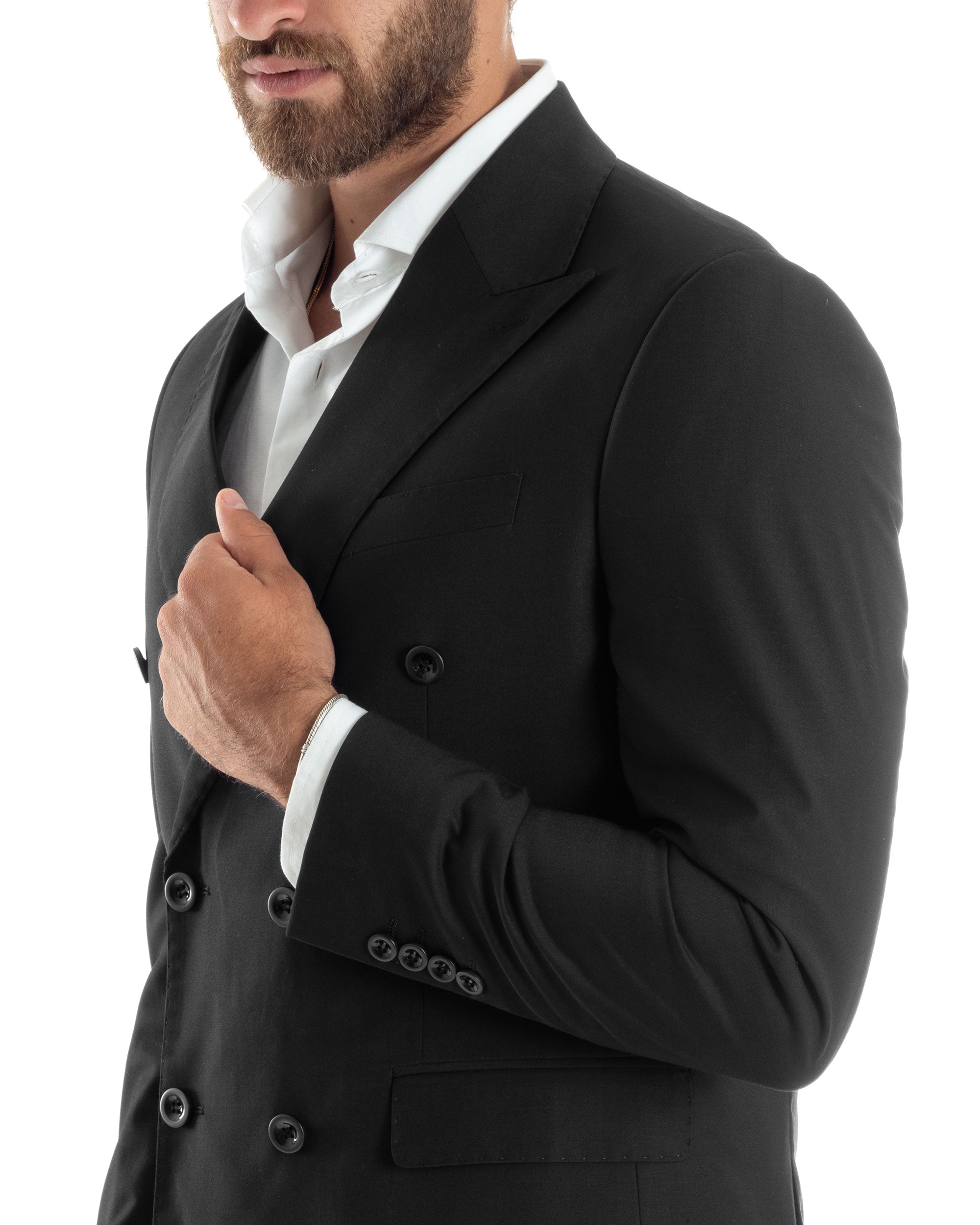 Abito Uomo Doppiopetto Vestito Viscosa Completo Giacca Pantaloni Nero AE1065A