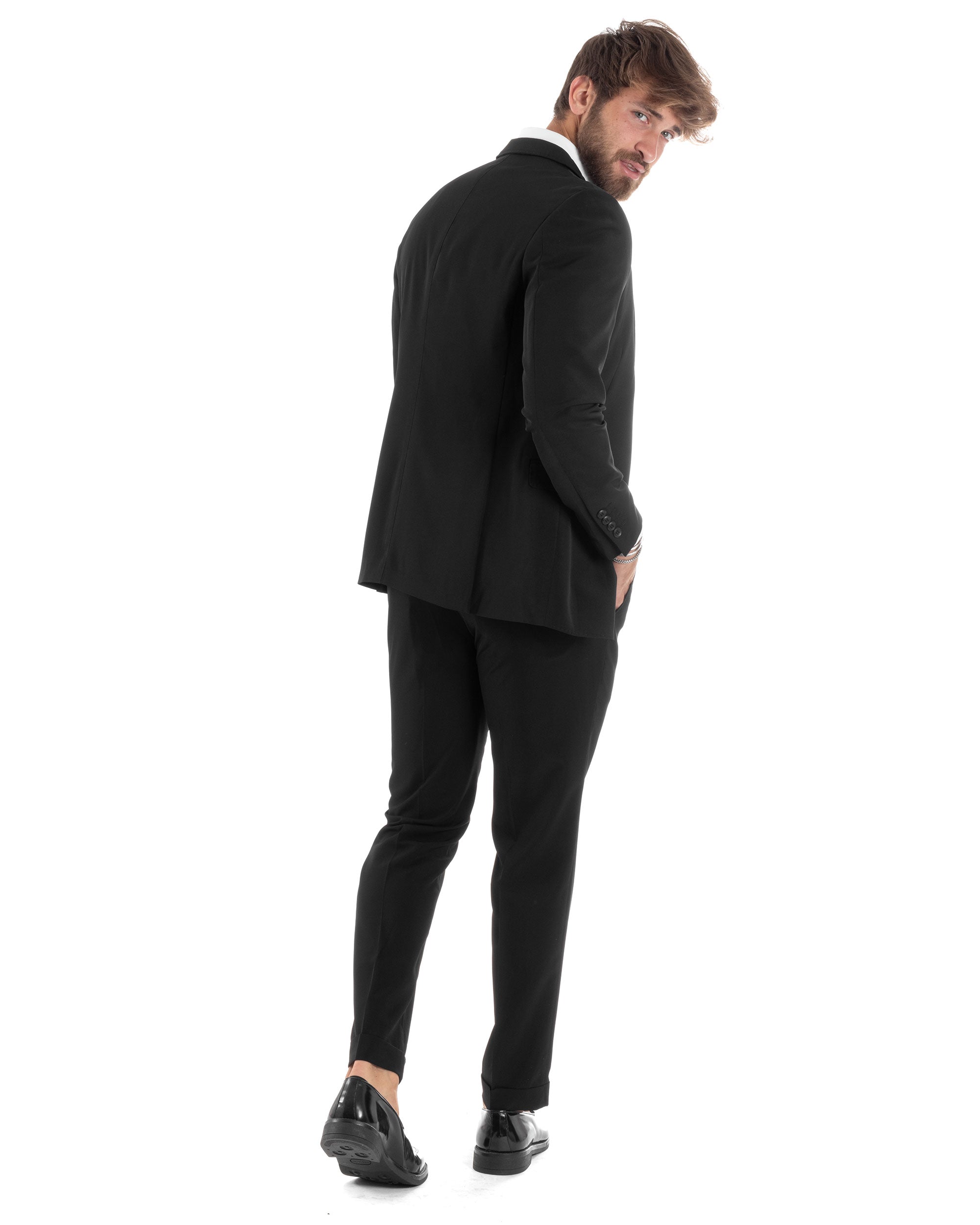 Abito Uomo Monopetto Vestito 3 Pezzi Completo Panciotto Nero AE1067A