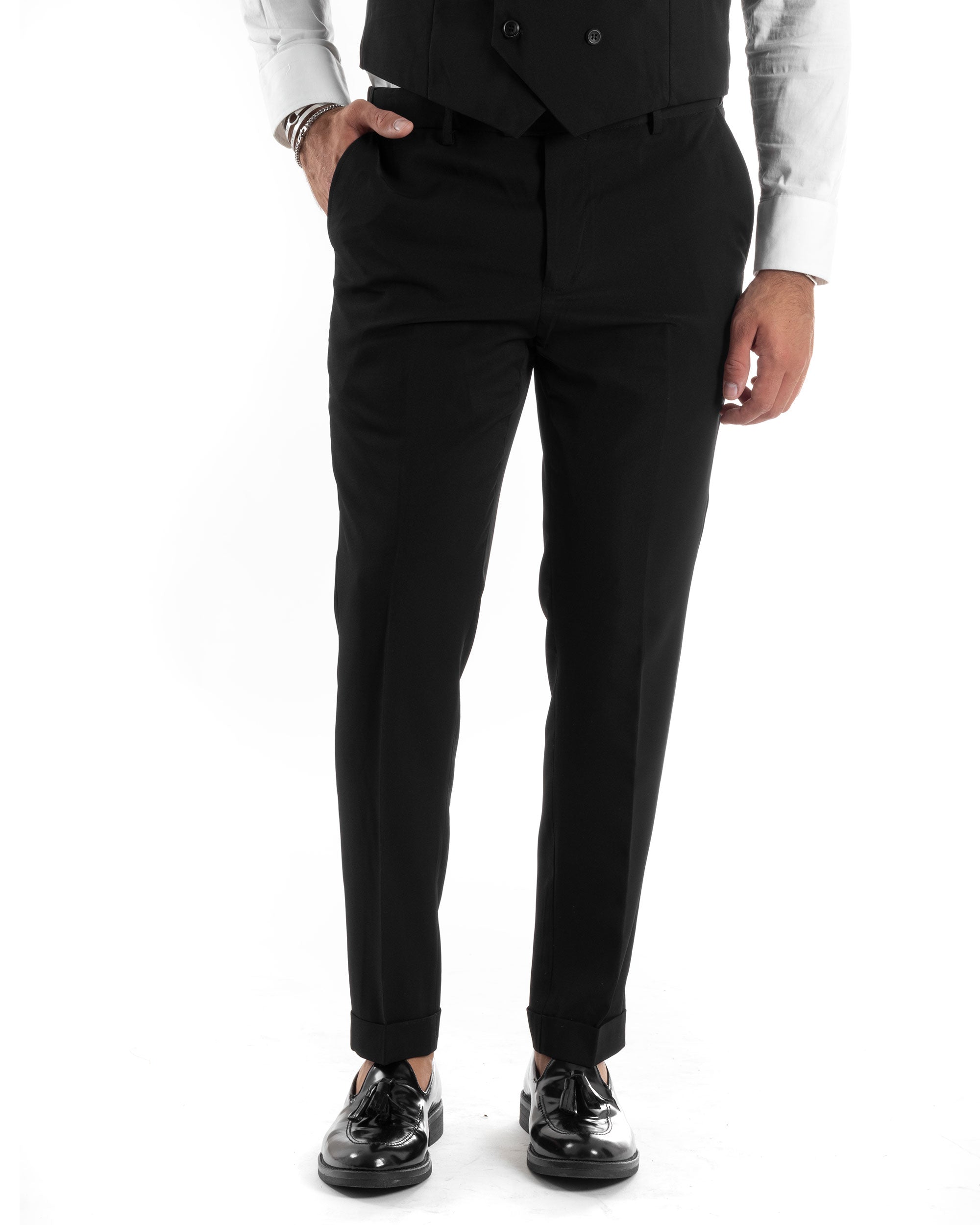 Abito Uomo Monopetto Vestito 3 Pezzi Completo Panciotto Nero AE1067A