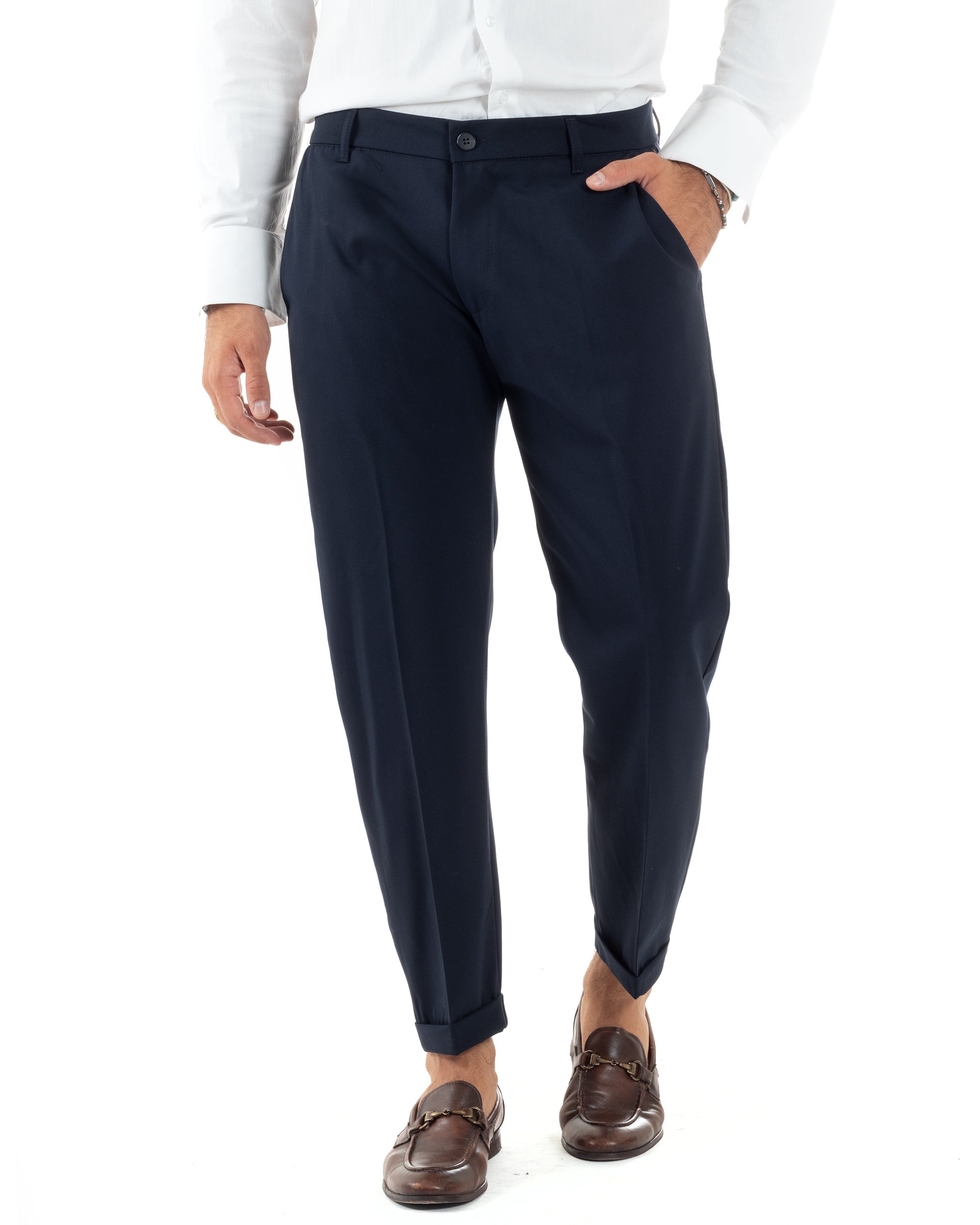 Abito Uomo Monopetto Vestito Viscosa Completo Giacca Pantaloni Elegante Casual Tinta Unita Blu GIOSAL-AE1077A