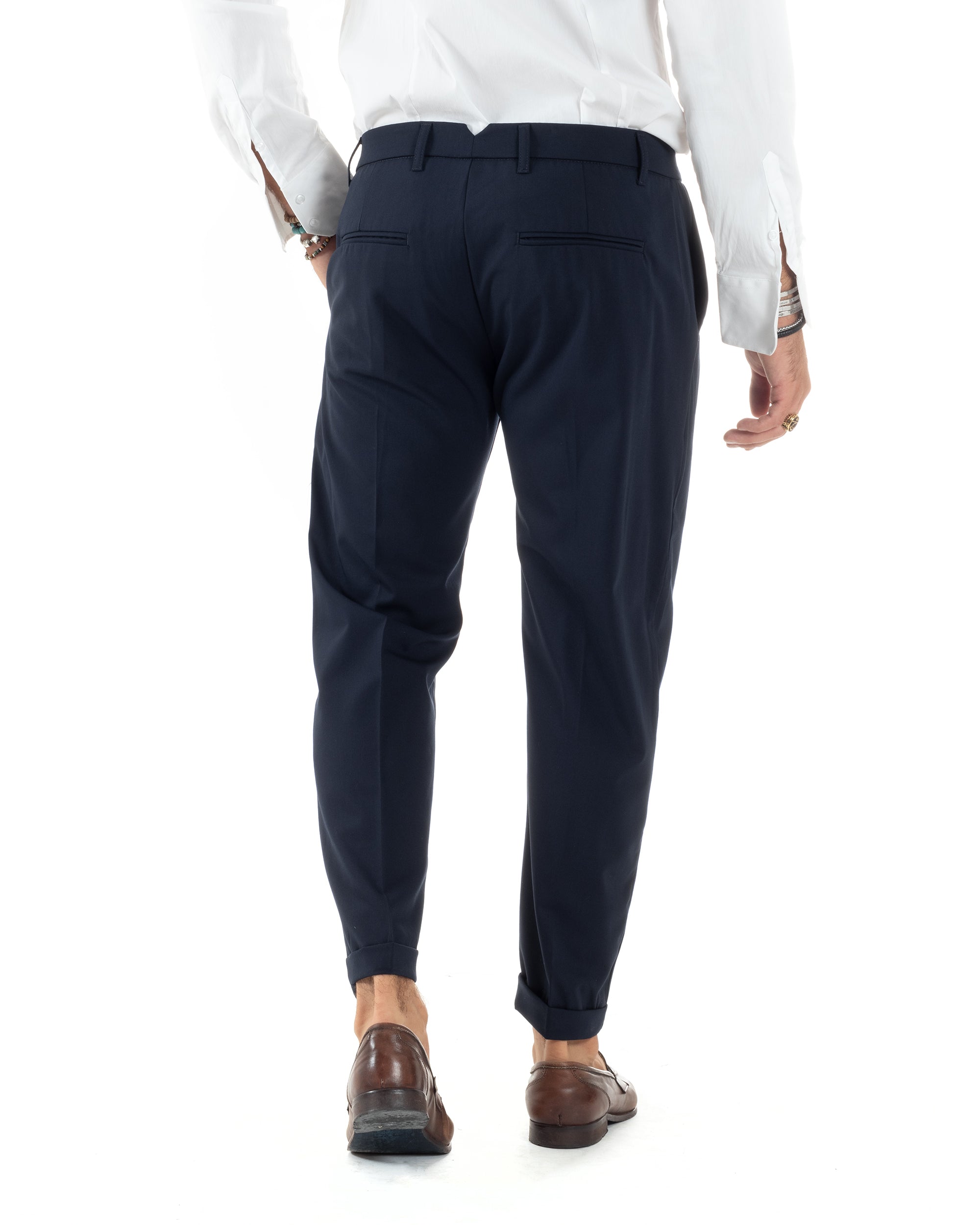 Abito Uomo Monopetto Vestito Viscosa Completo Giacca Pantaloni Elegante Casual Tinta Unita Blu GIOSAL-AE1077A