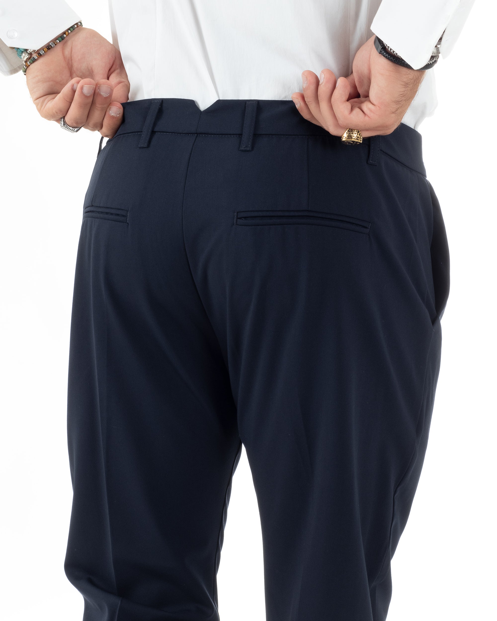 Abito Uomo Monopetto Vestito Viscosa Completo Giacca Pantaloni Elegante Casual Tinta Unita Blu GIOSAL-AE1077A