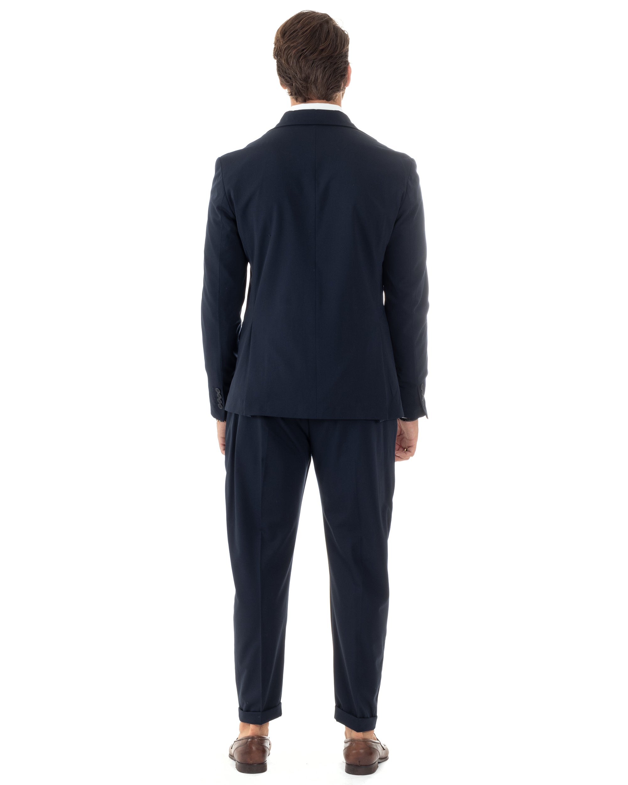 Abito Uomo Monopetto Vestito Viscosa Completo Giacca Pantaloni Elegante Casual Tinta Unita Blu GIOSAL-AE1077A