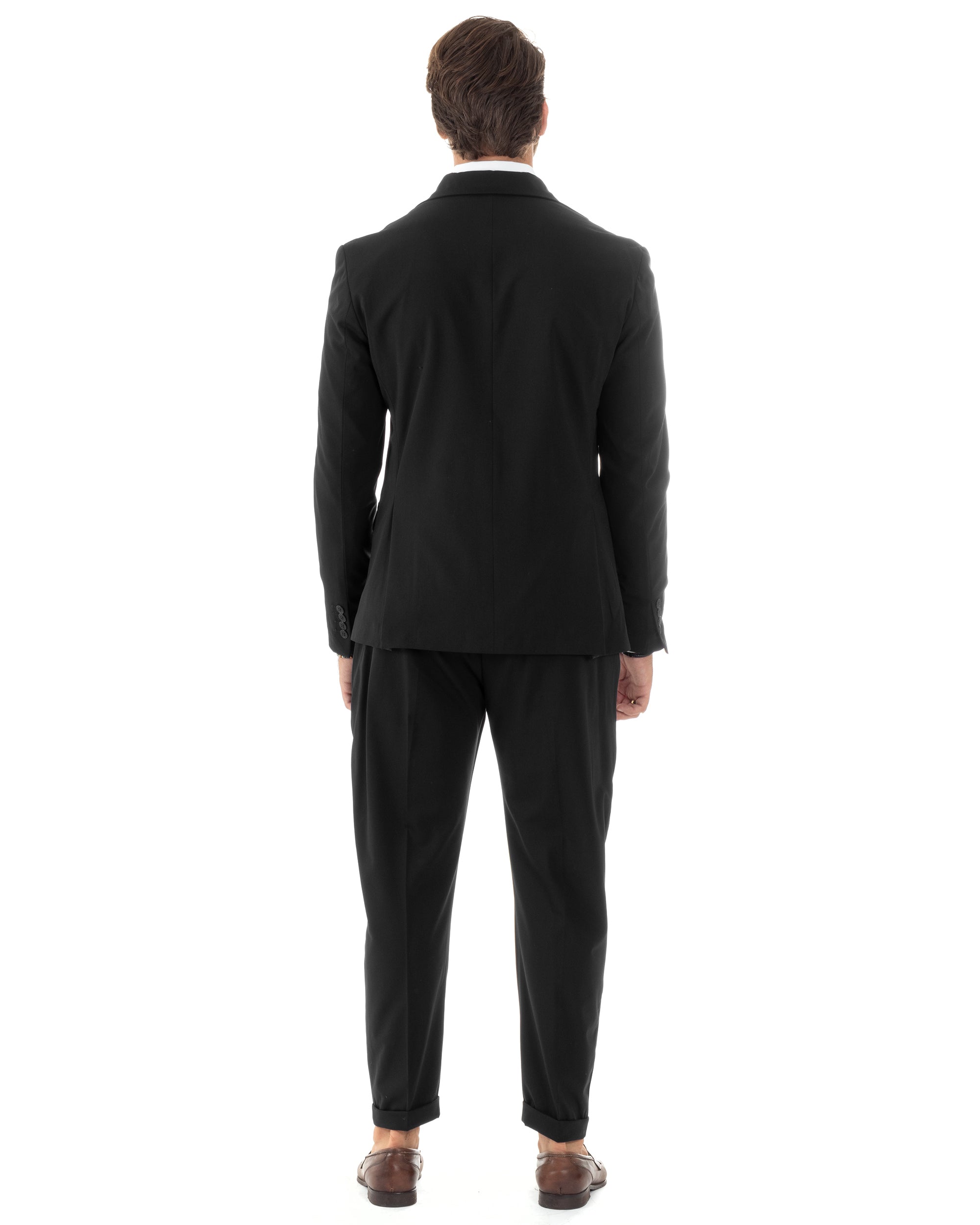 Abito Uomo Monopetto Vestito Viscosa Completo Giacca Pantaloni Elegante Casual Tinta Unita Nero GIOSAL-AE1079A