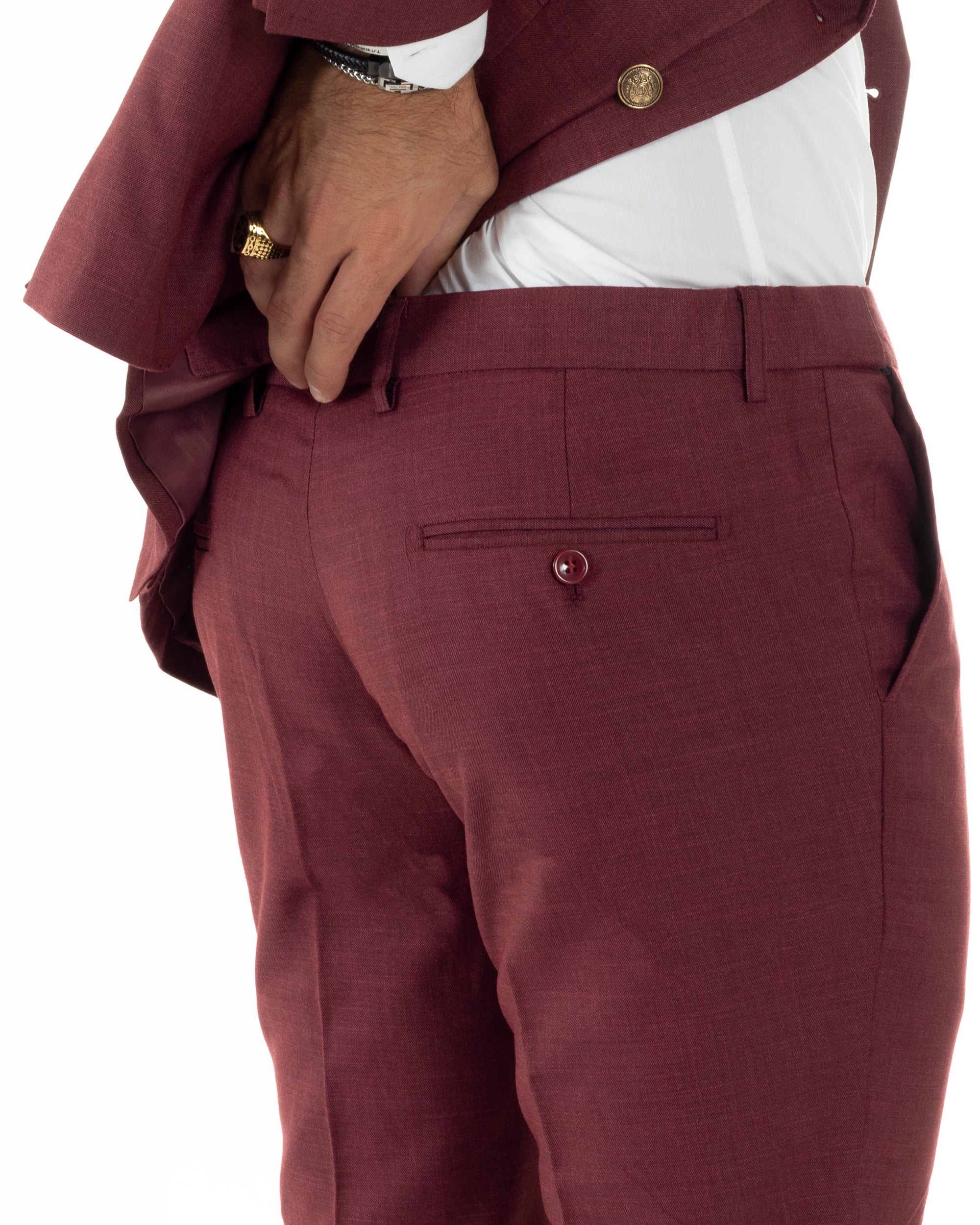 Abito Uomo Doppiopetto Vestito Completo Giacca Pantaloni Bottoni Metallo Bordeaux Melangiato AE1080A