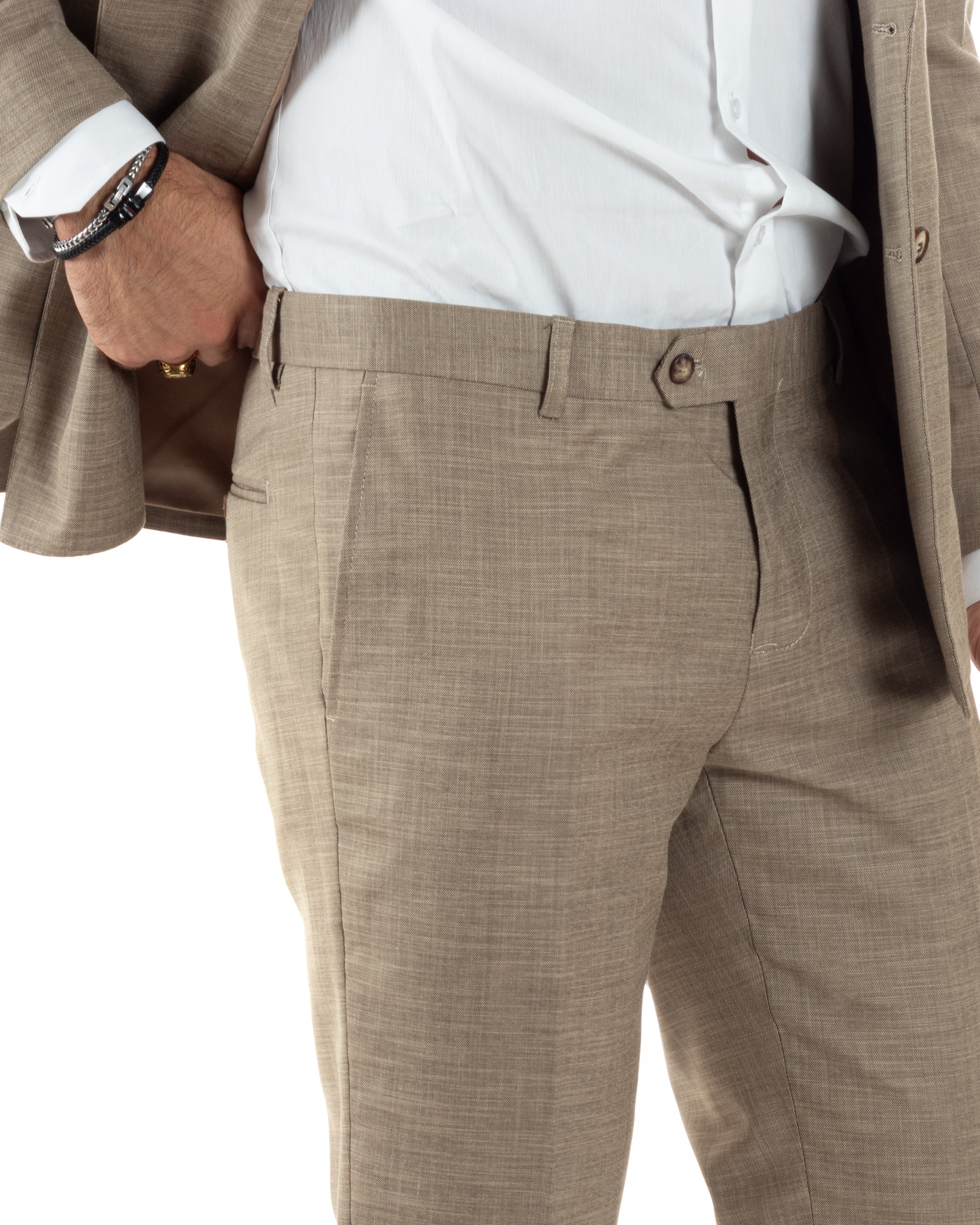 Abito Uomo Doppiopetto Vestito Viscosa Completo Giacca Pantaloni Sabbia Melangiato AE1082A