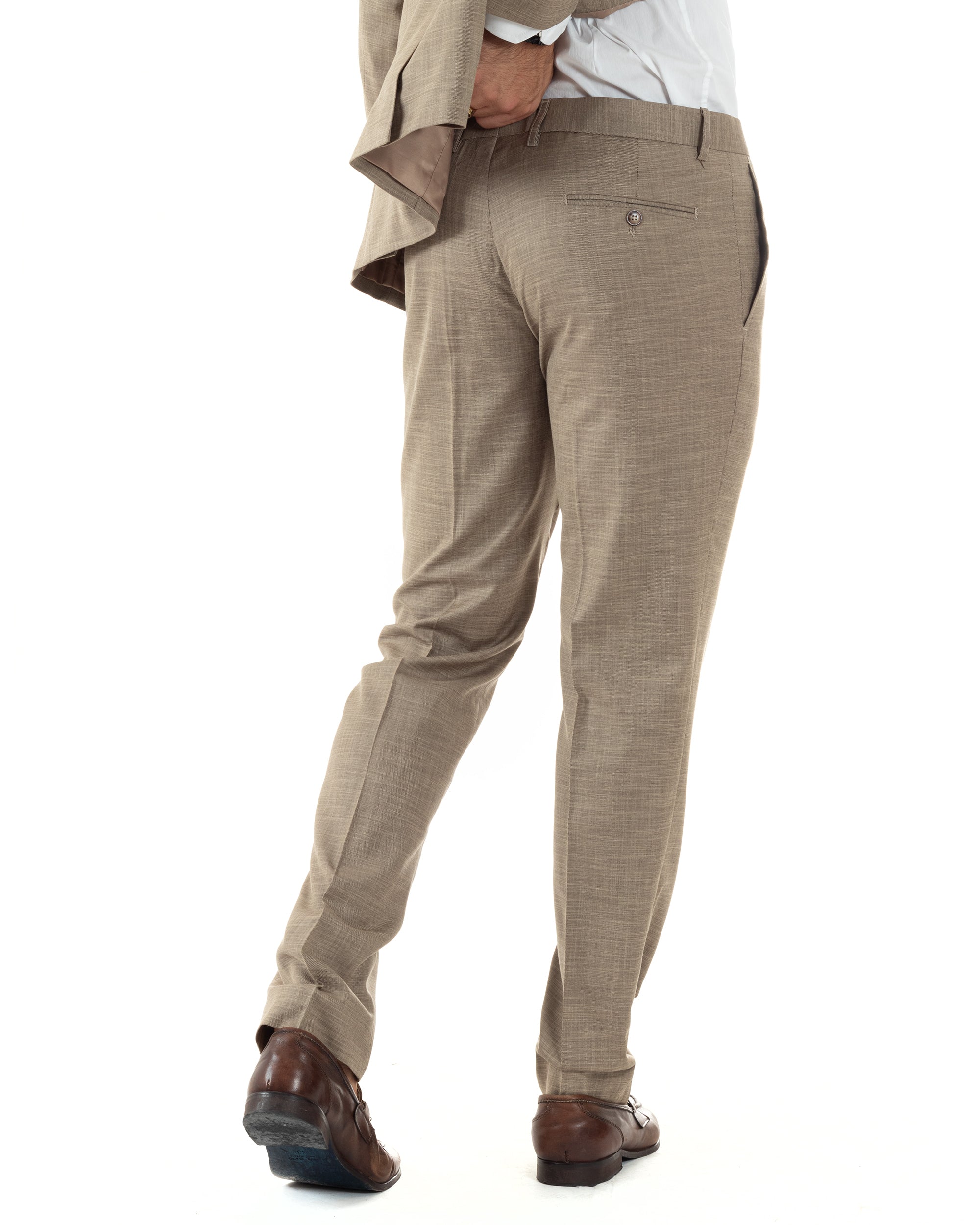 Abito Uomo Doppiopetto Vestito Viscosa Completo Giacca Pantaloni Elegante Cerimonia Sabbia Melangiato GIOSAL-AE1082A