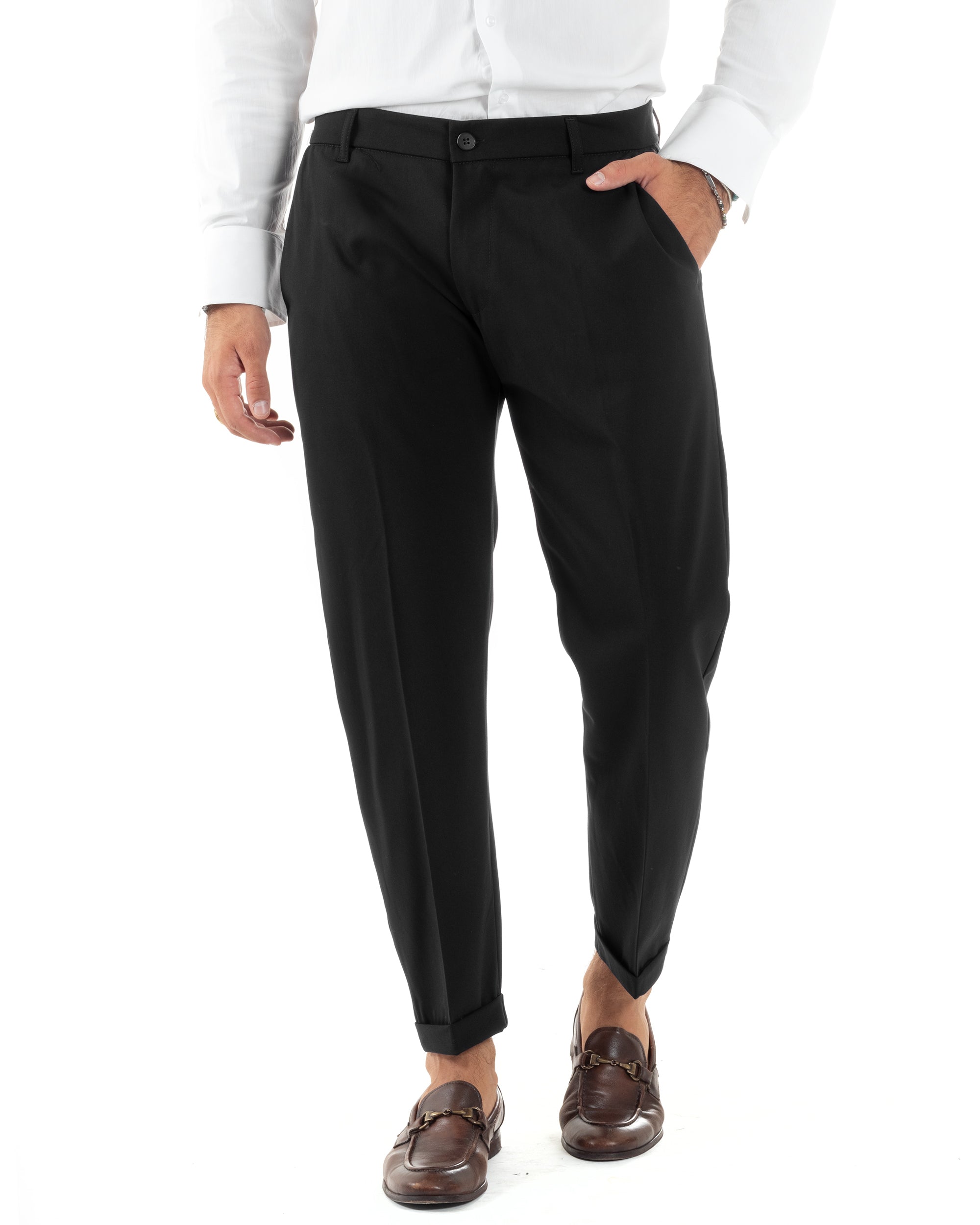 Abito Uomo Doppiopetto Vestito Sartoriale Elegante Completo Giacca Pantaloni Casual Tinta Unita Nero GIOSAL-AE1092A