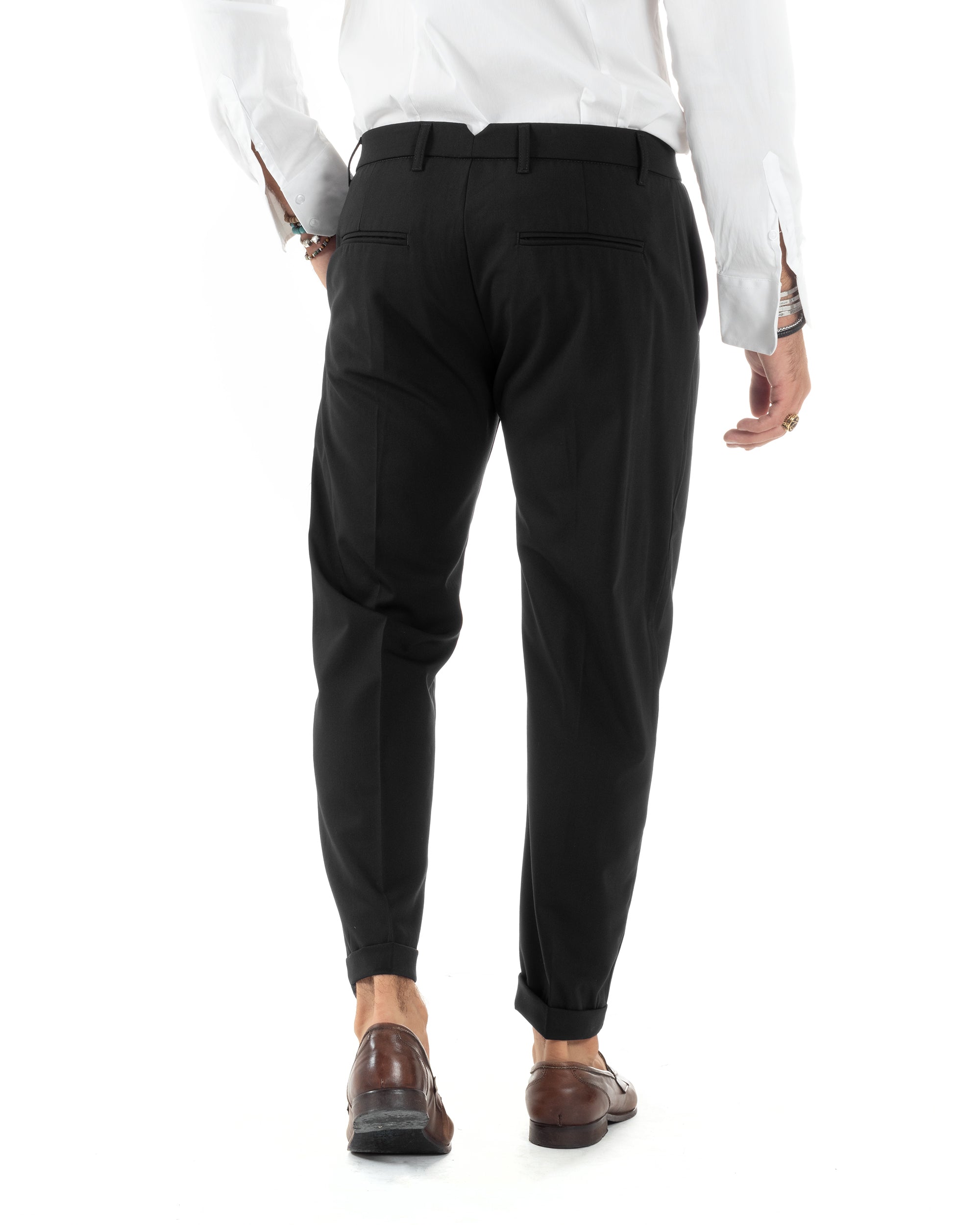 Abito Uomo Doppiopetto Vestito Sartoriale Elegante Completo Giacca Pantaloni Casual Tinta Unita Nero GIOSAL-AE1092A