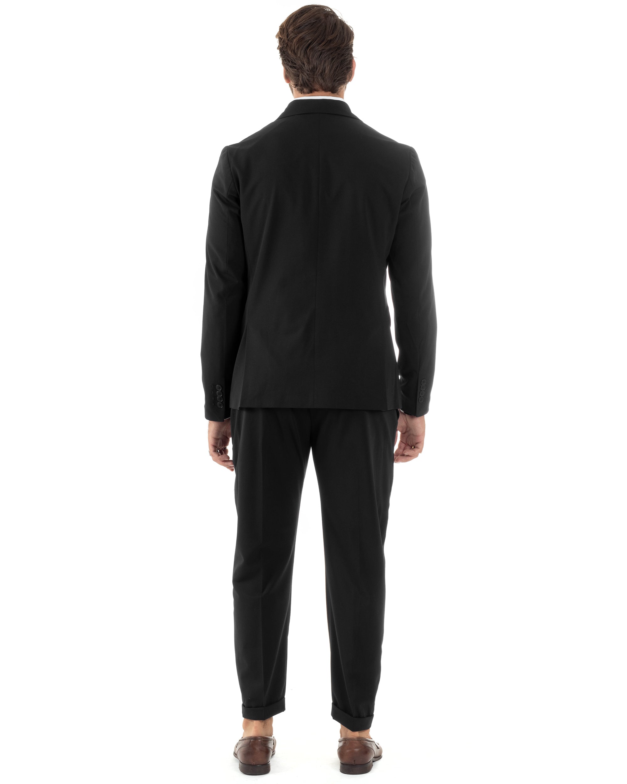 Abito Uomo Doppiopetto Vestito Sartoriale Elegante Completo Giacca Pantaloni Casual Tinta Unita Nero GIOSAL-AE1092A
