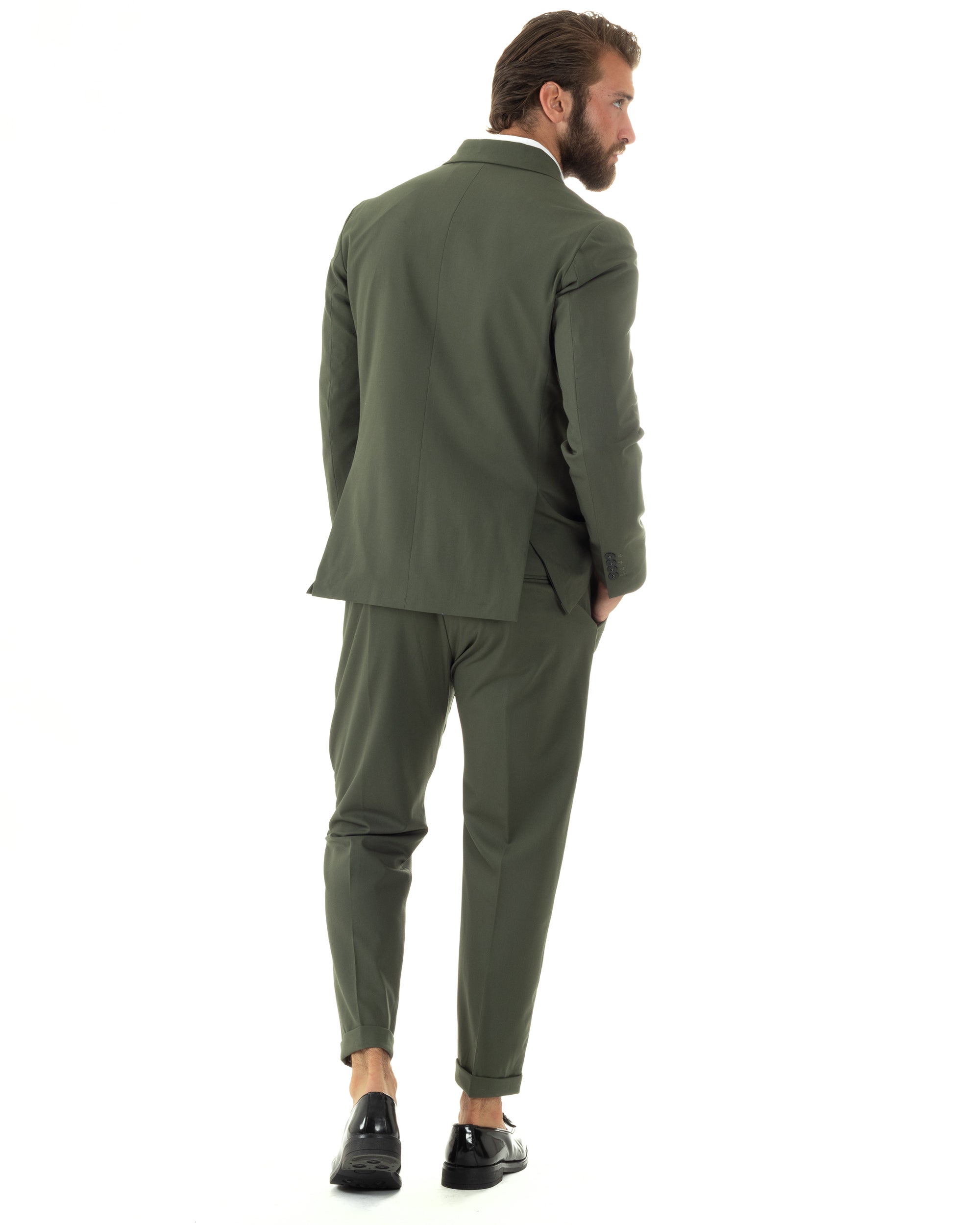 Abito Uomo Doppiopetto Vestito Sartoriale Elegante Completo Giacca Pantaloni Casual Tinta Unita Verde GIOSAL-AE1095A