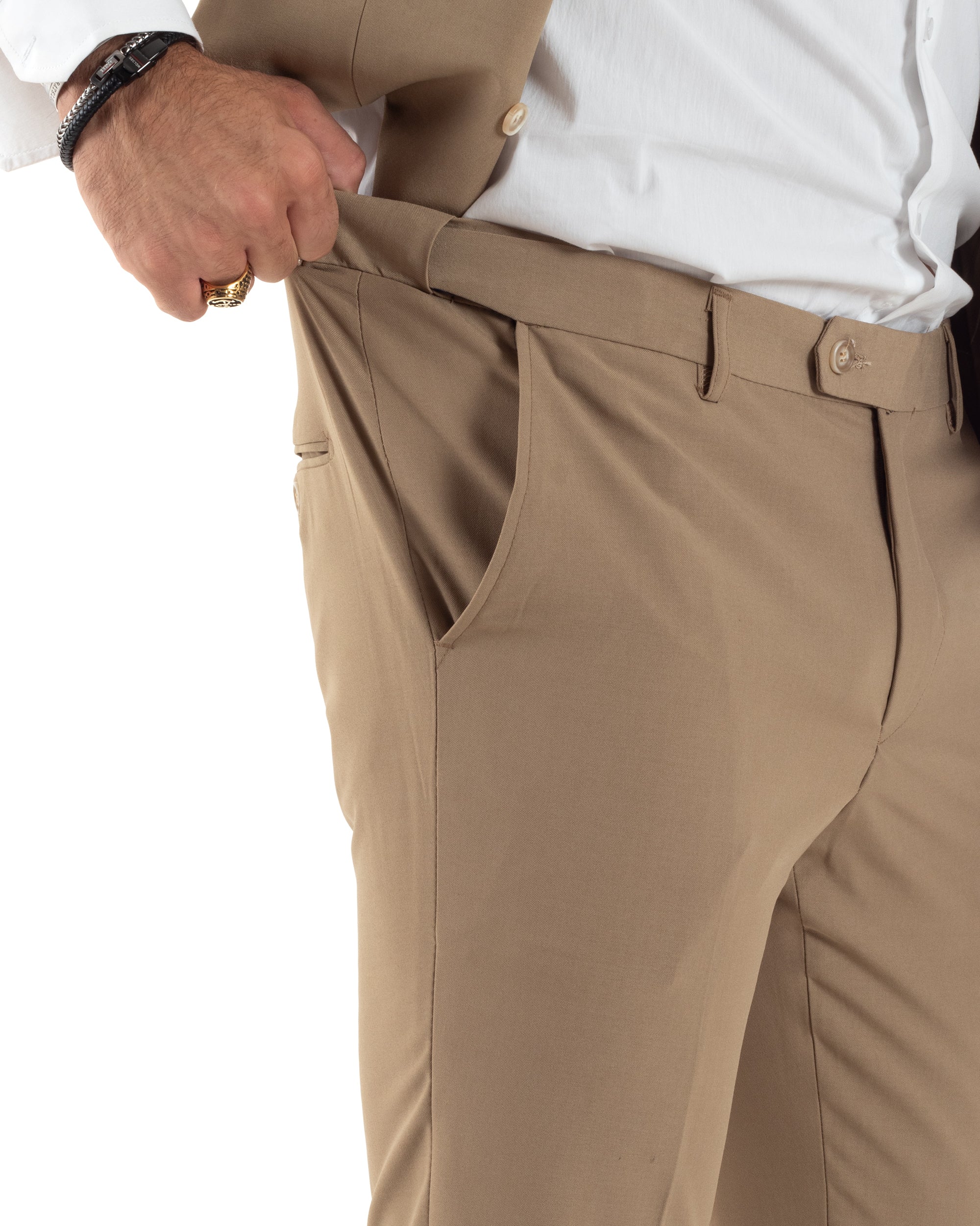 Abito Uomo Monopetto Vestito 3 Pezzi Completo Panciotto Camel AE1096A