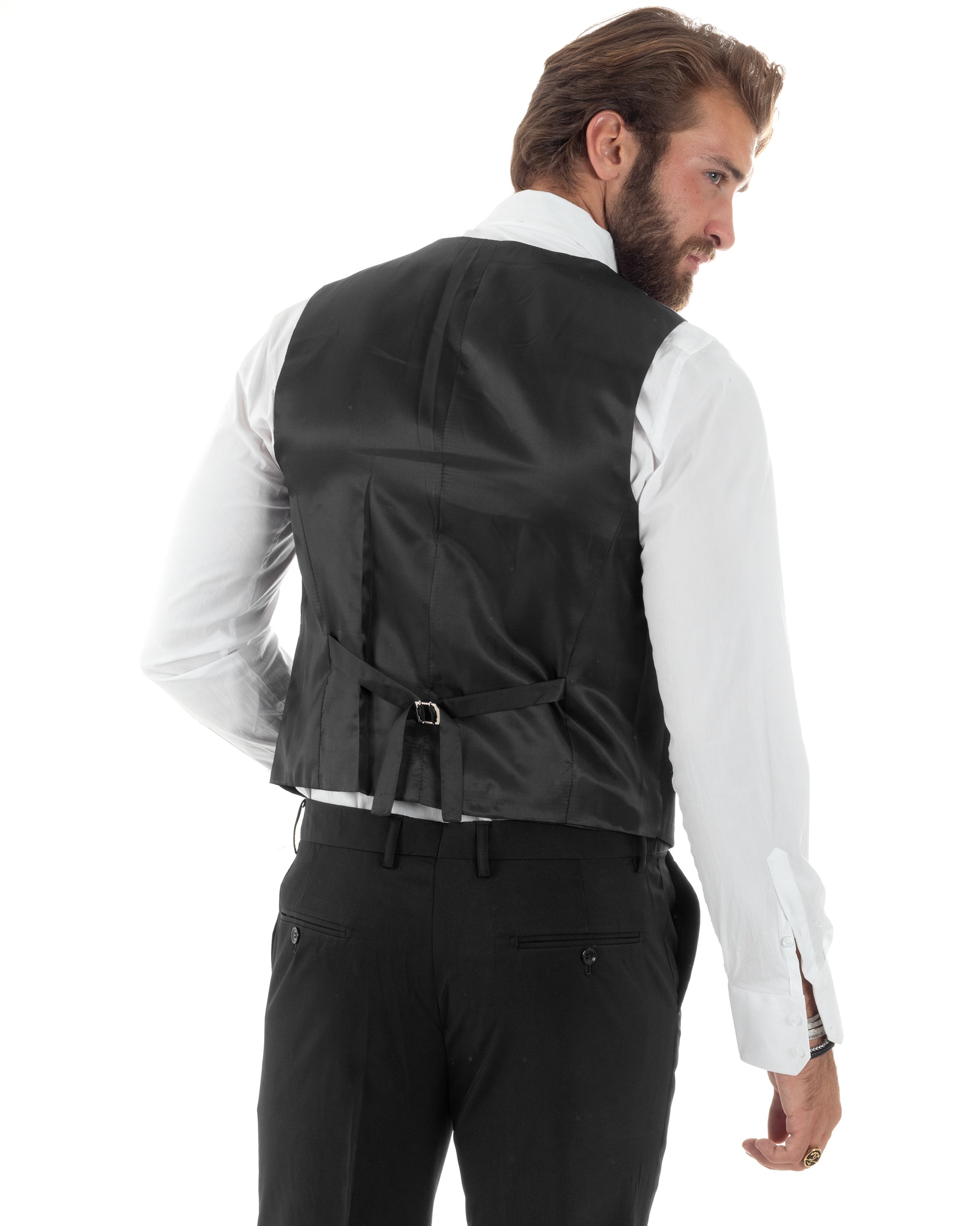 Abito Uomo Monopetto Vestito 3 Pezzi Completo Giacca Pantaloni Panciotto Smoking Raso Elegante Sartoriale Nero GIOSAL-AE1098A