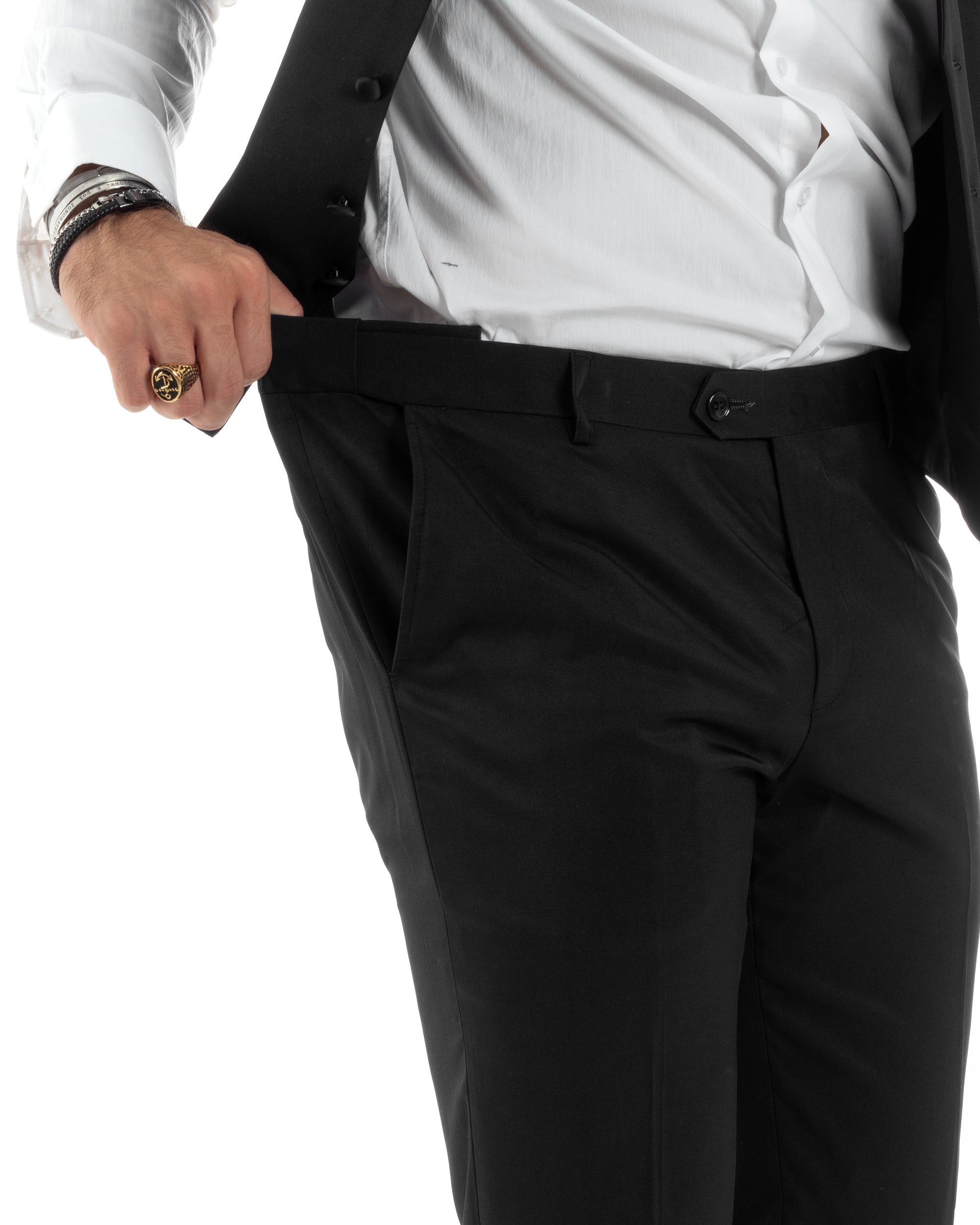 Abito Uomo Monopetto Vestito 3 Pezzi Completo Giacca Pantaloni Panciotto Smoking Raso Elegante Sartoriale Nero GIOSAL-AE1098A