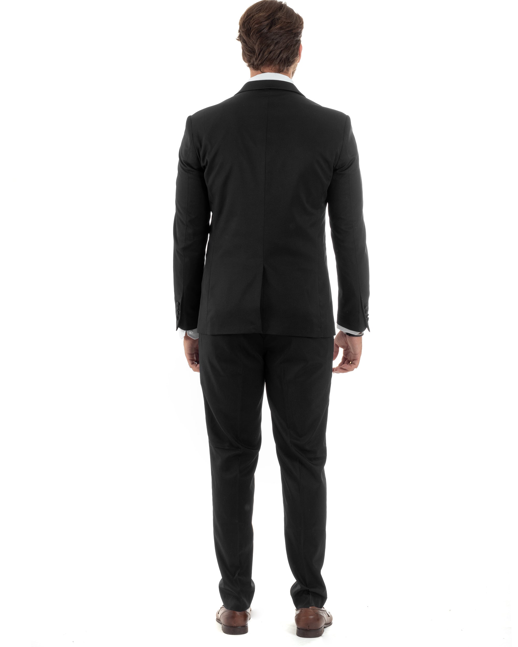 Abito Uomo Monopetto Vestito 3 Pezzi Completo Giacca Pantaloni Panciotto Smoking Raso Elegante Sartoriale Nero GIOSAL-AE1098A