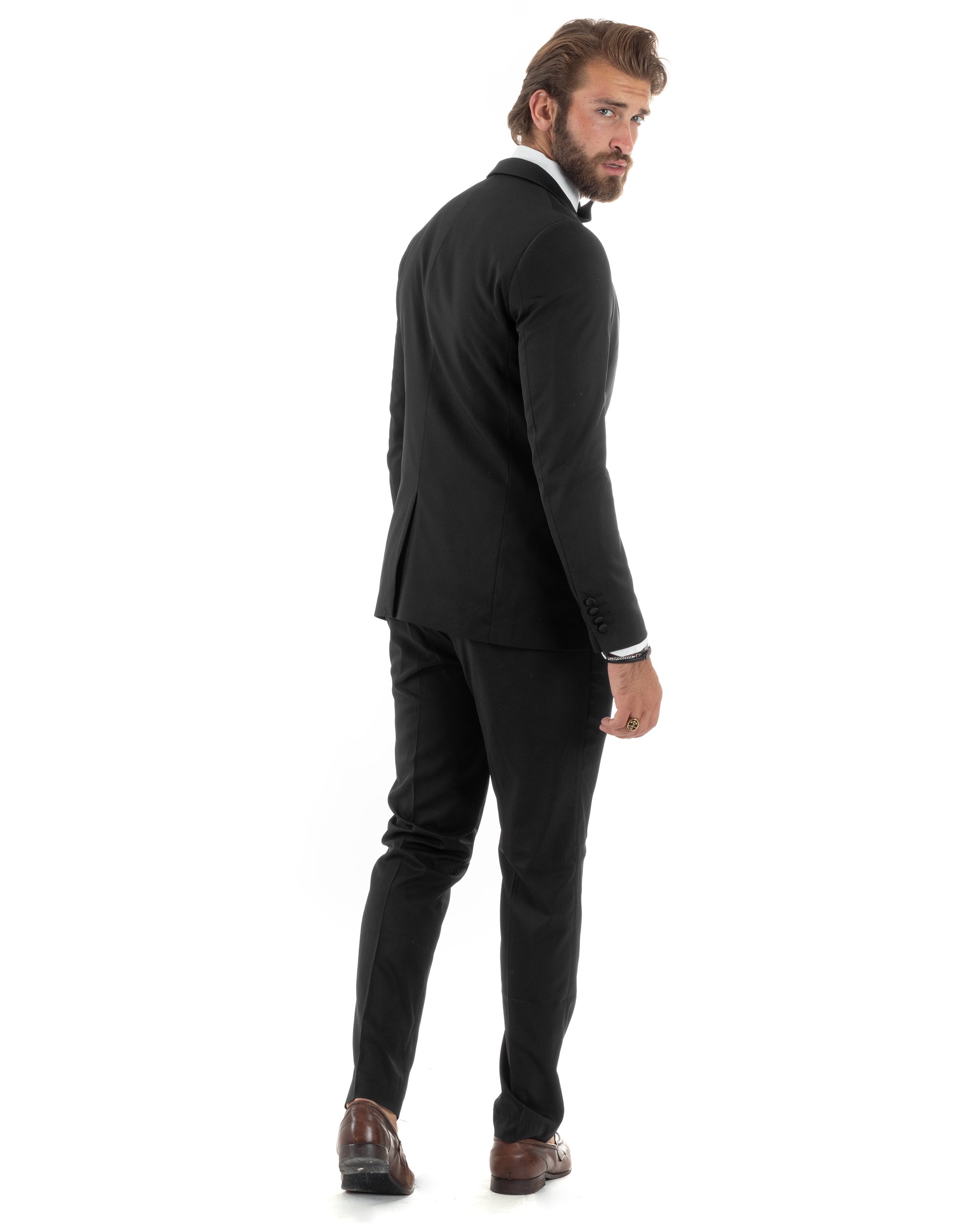 Abito Uomo Monopetto Vestito 3 Pezzi Completo Giacca Pantaloni Panciotto Smoking Raso Elegante Sartoriale Nero GIOSAL-AE1098A