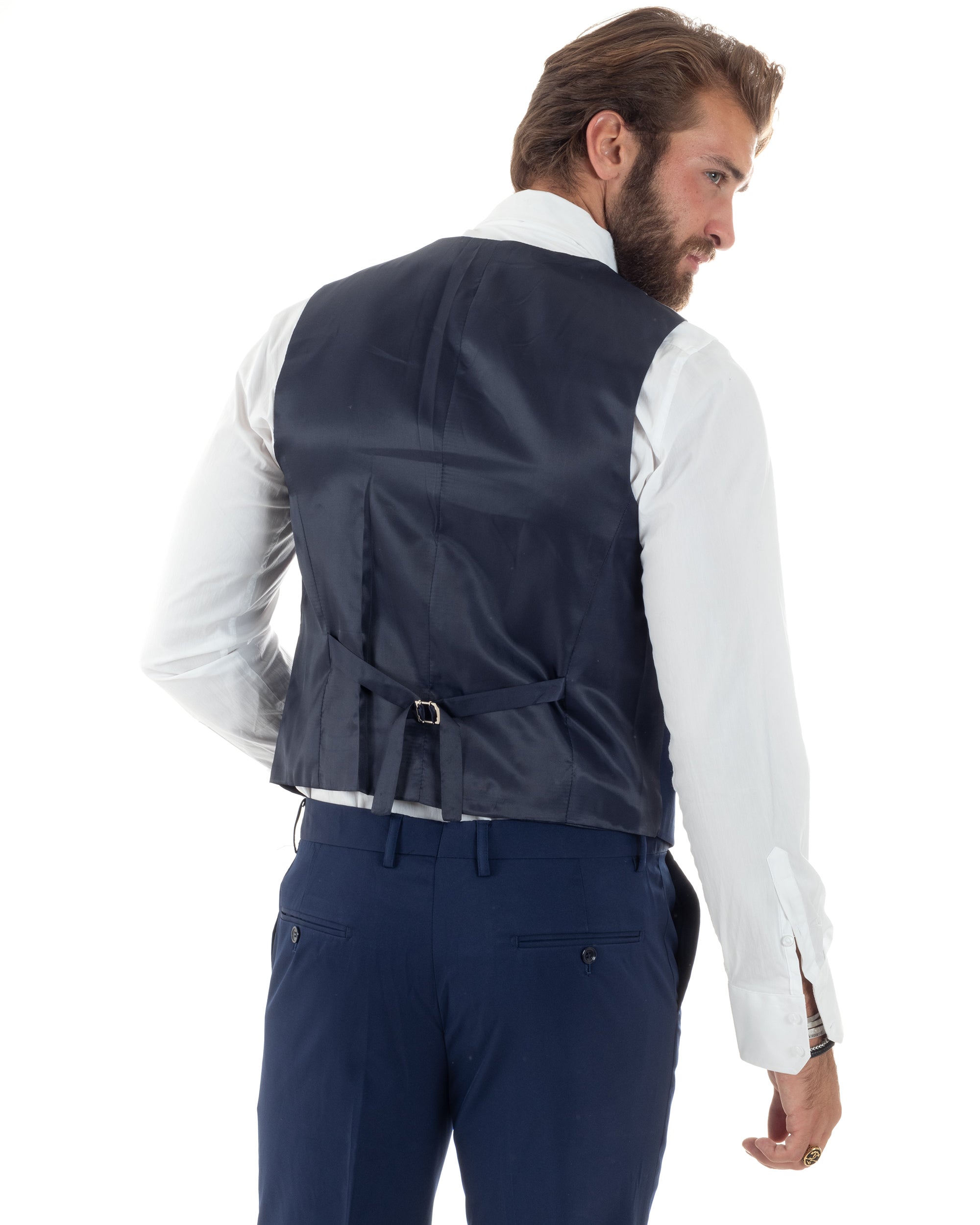 Abito Uomo Monopetto Vestito 3 Pezzi Completo Panciotto Smoking Raso Blu AE1099A