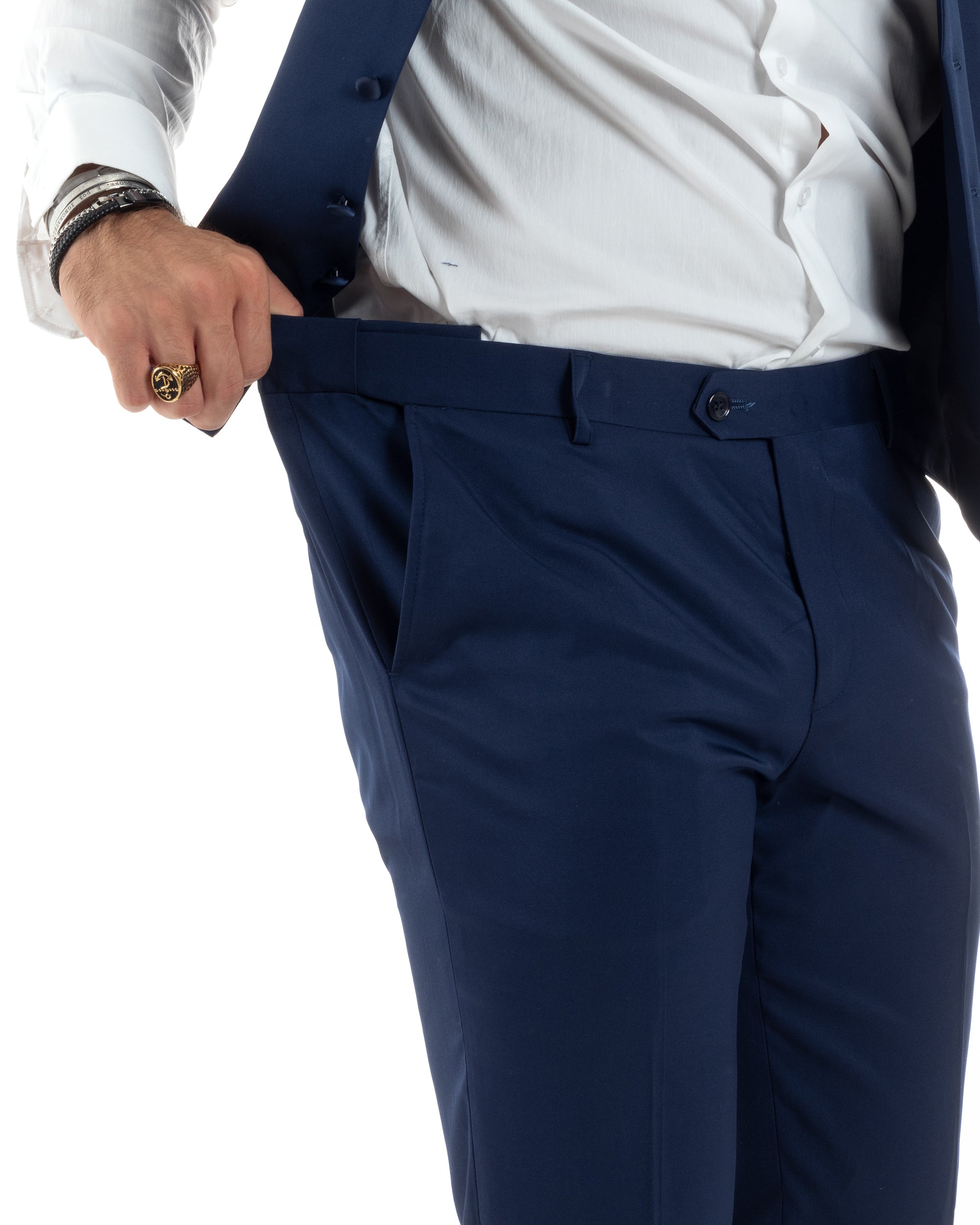 Abito Uomo Monopetto Vestito 3 Pezzi Completo Panciotto Smoking Raso Blu AE1099A