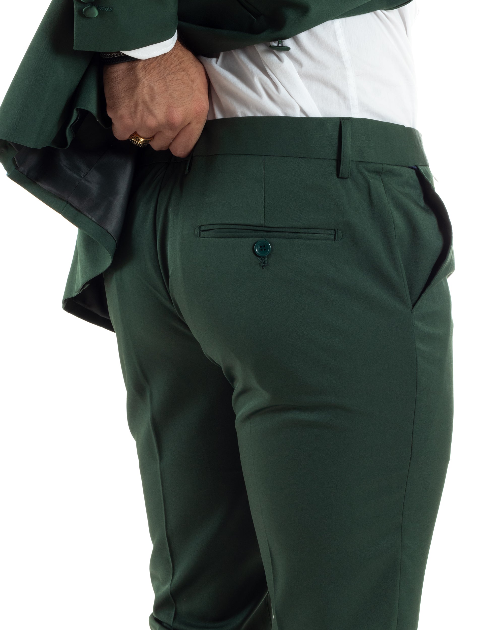 Abito Uomo Doppiopetto Vestito Completo Giacca Rever In Raso Pantaloni Smoking Verde AE1100A