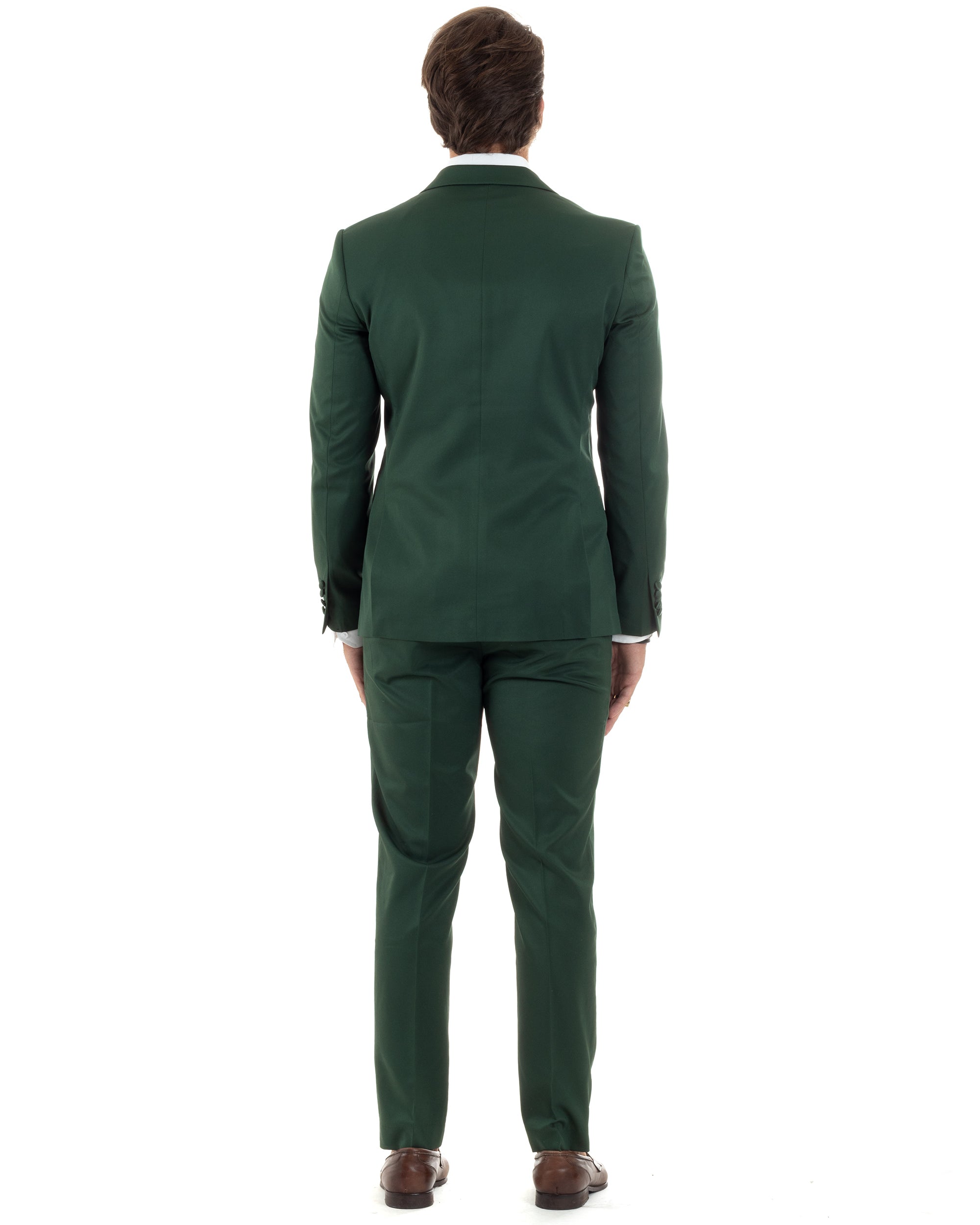 Abito Uomo Doppiopetto Vestito Completo Giacca Rever In Raso Pantaloni Abbottonatura Allungata Smoking Elegante Verde GIOSAL-AE1100A