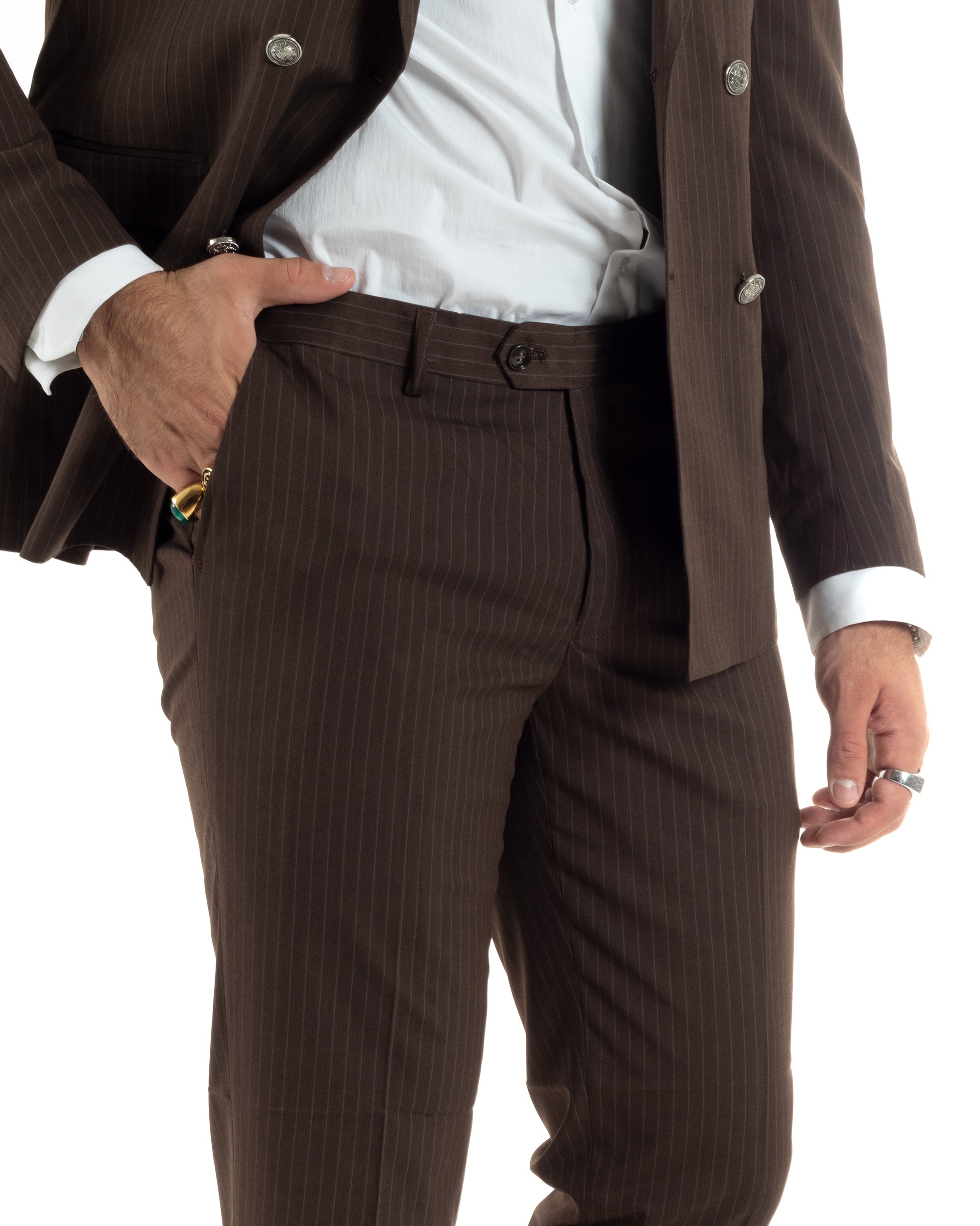 Pantaloni uomo marrone gessati