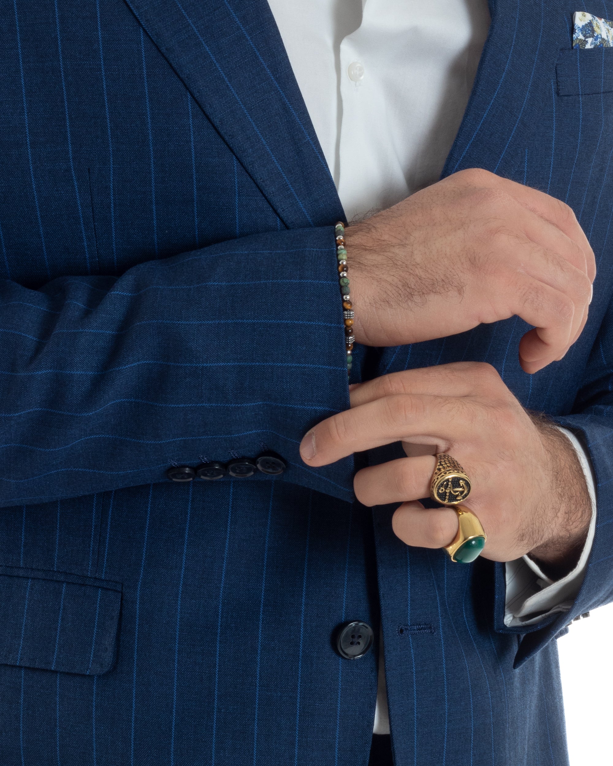 Abito Uomo Monopetto Vestito Gessato Giacca Con Pochette Pantaloni Completo Elegante Blu GIOSAL-AE1108A