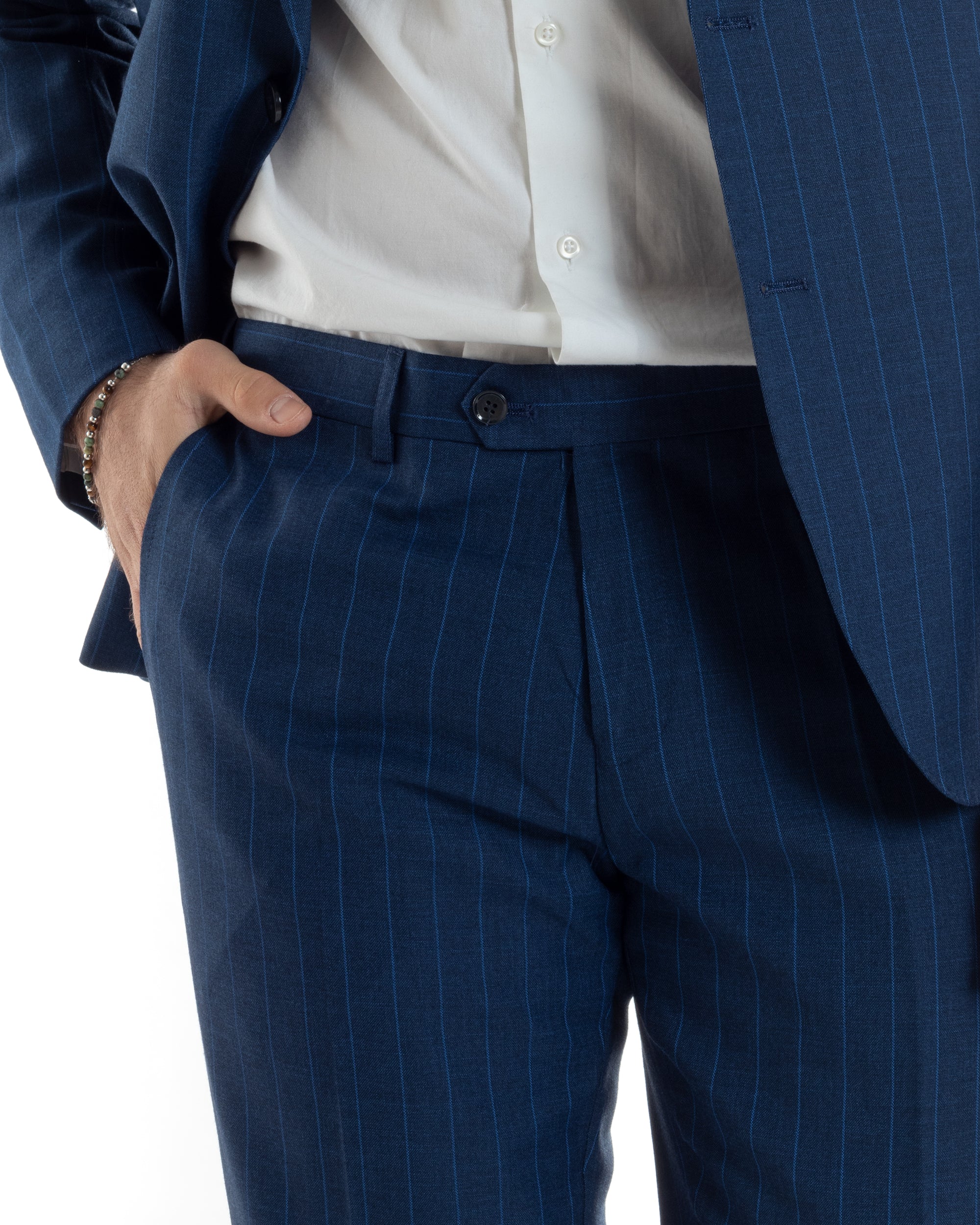 Abito Uomo Monopetto Vestito Gessato Giacca Con Pochette Pantaloni Completo Elegante Blu GIOSAL-AE1108A