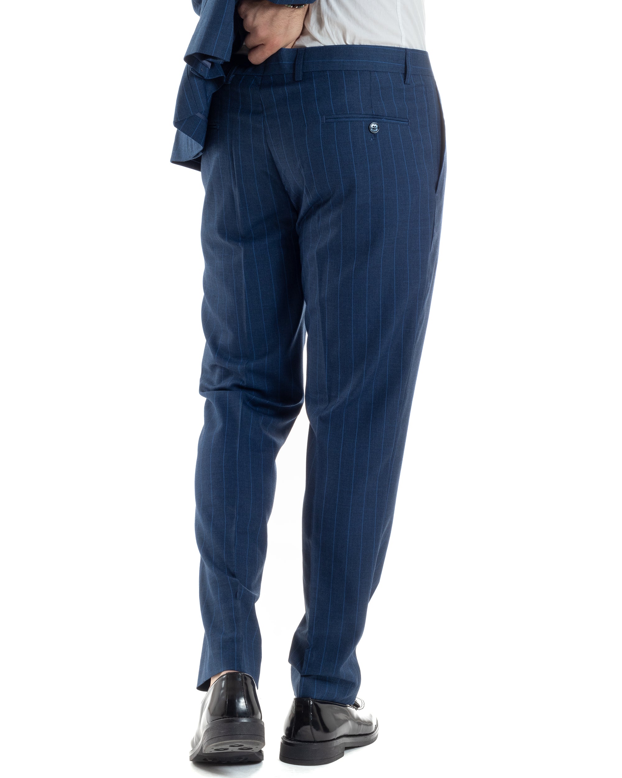 Abito Uomo Monopetto Vestito Gessato Giacca Con Pochette Pantaloni Completo Elegante Blu GIOSAL-AE1108A