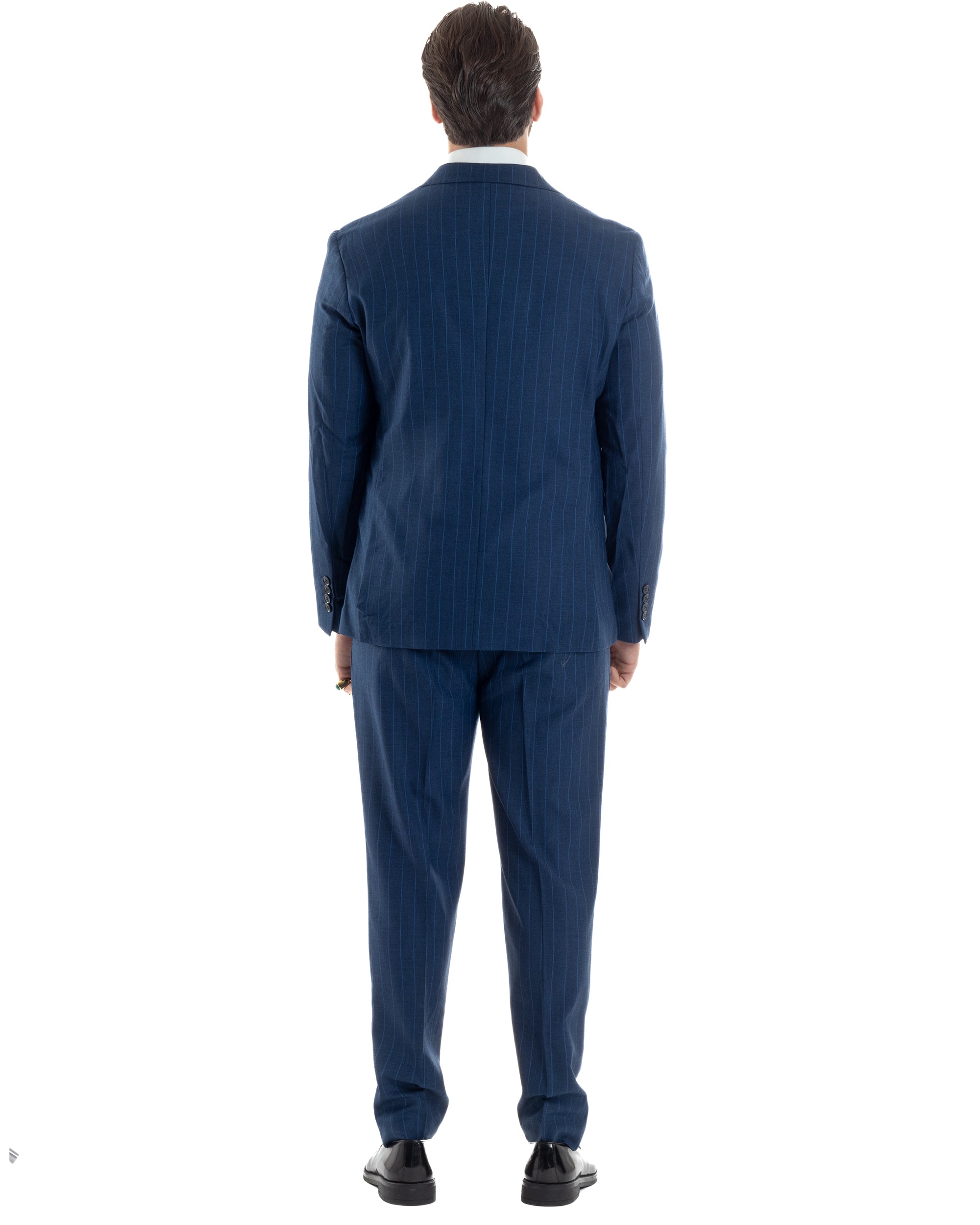 Abito Uomo Monopetto Vestito Gessato Giacca Con Pochette Pantaloni Completo Elegante Blu GIOSAL-AE1108A