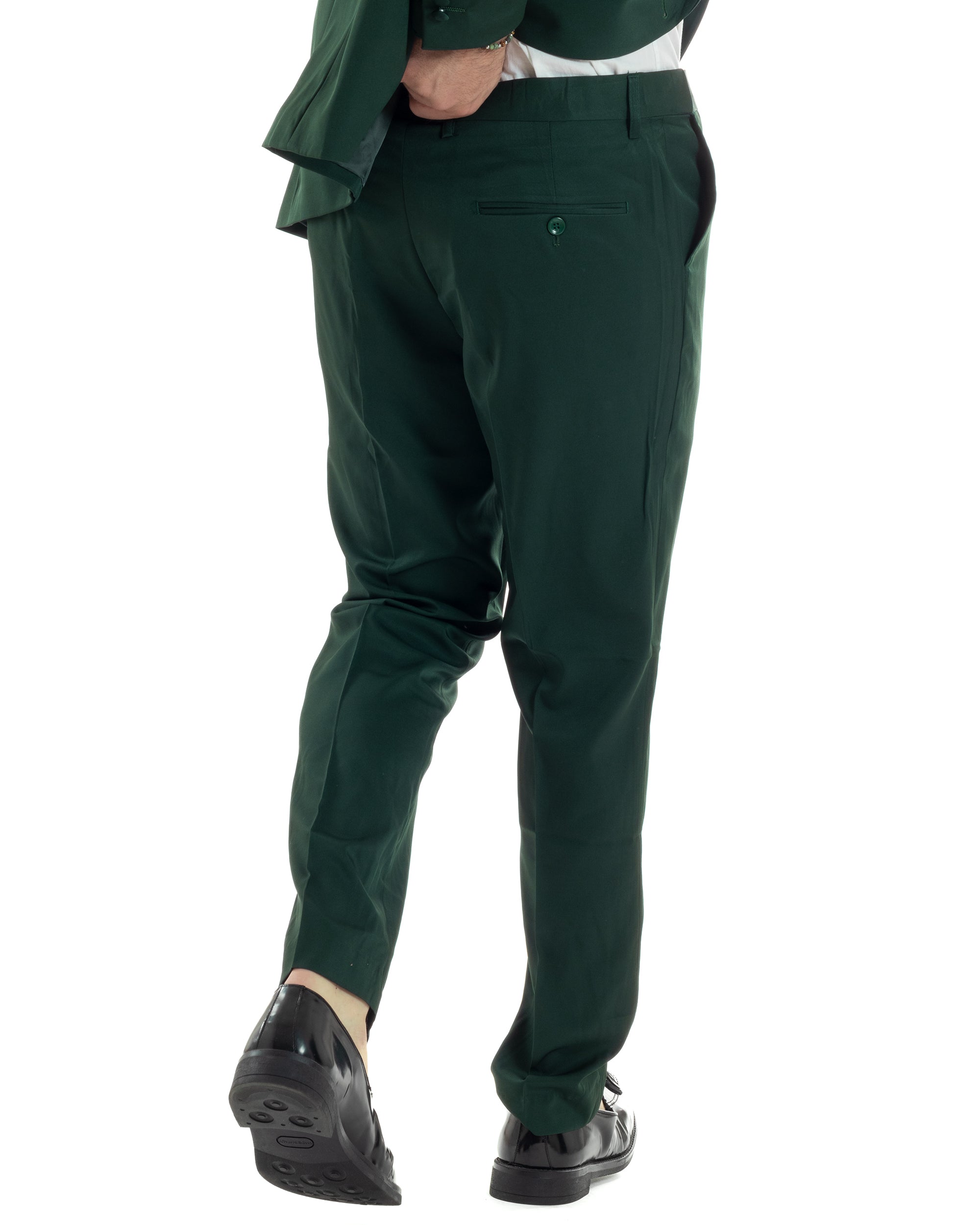 Abito Uomo Doppiopetto Quattro Bottoni Vestito Elegante Completo Smoking Rever Sciallato Raso Tinta Unita Verde GIOSAL-AE1111A