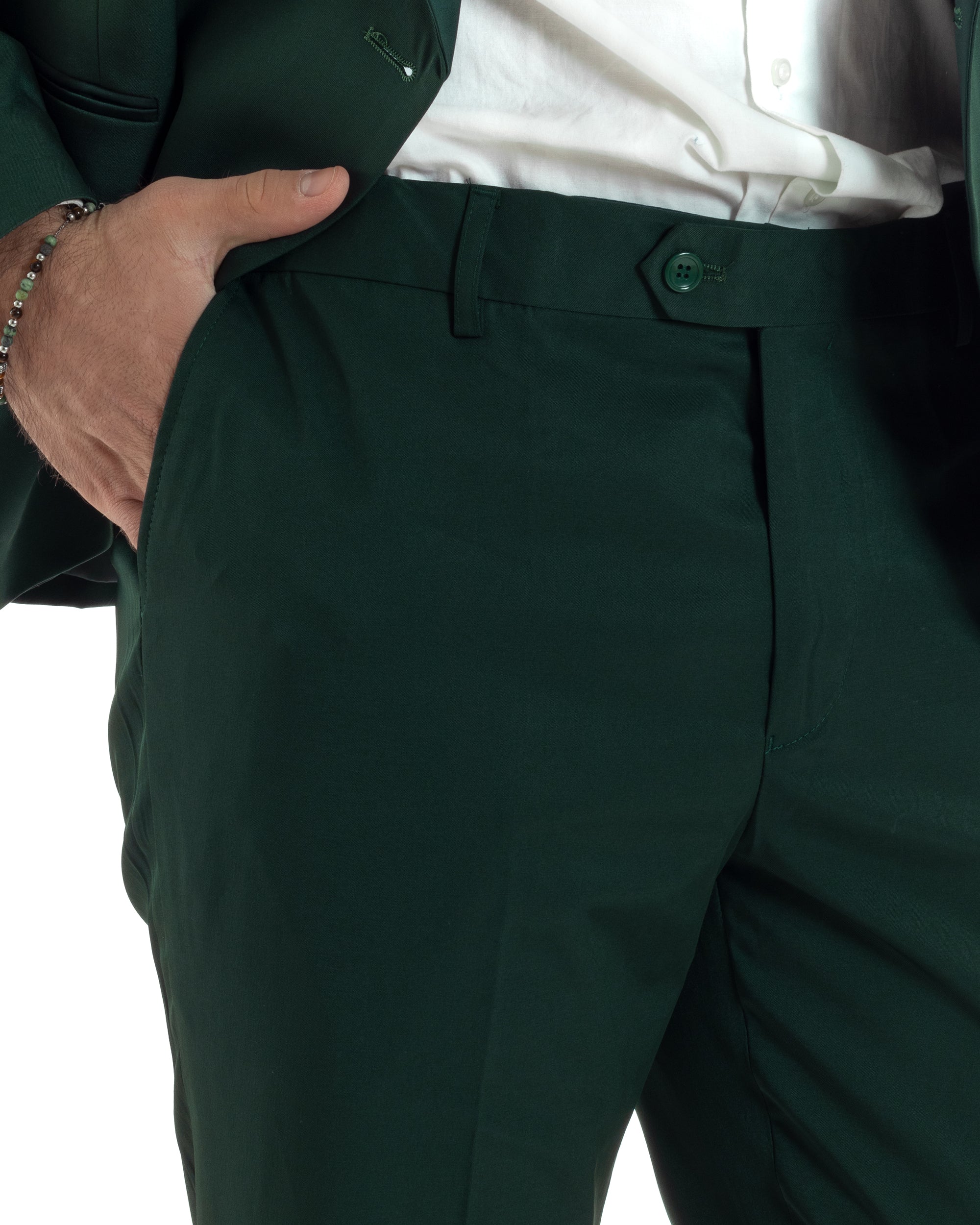 Abito Uomo Doppiopetto Quattro Bottoni Vestito Elegante Completo Smoking Rever Sciallato Raso Tinta Unita Verde GIOSAL-AE1111A