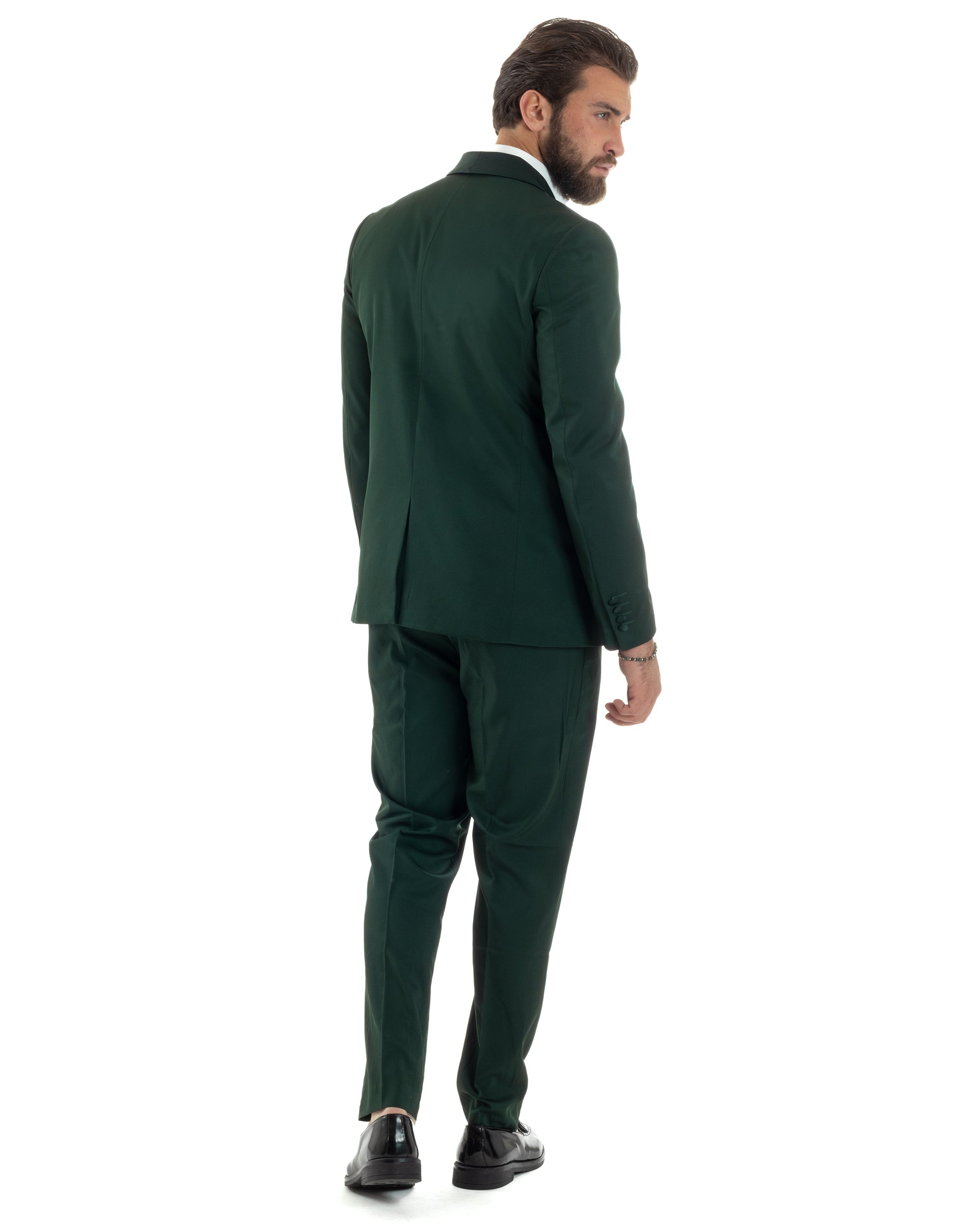 Abito Uomo Doppiopetto Quattro Bottoni Vestito Completo Smoking Rever Sciallato Raso Verde AE1111A