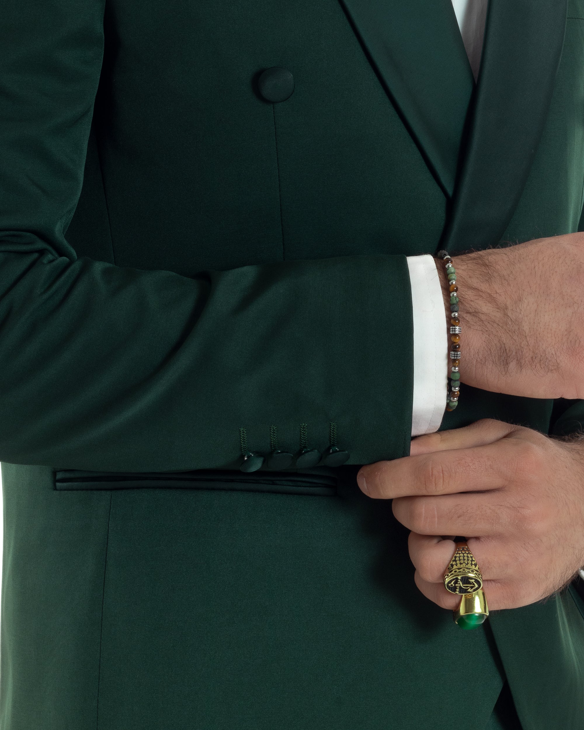 Abito Uomo Doppiopetto Quattro Bottoni Vestito Completo Smoking Rever Sciallato Raso Verde AE1111A