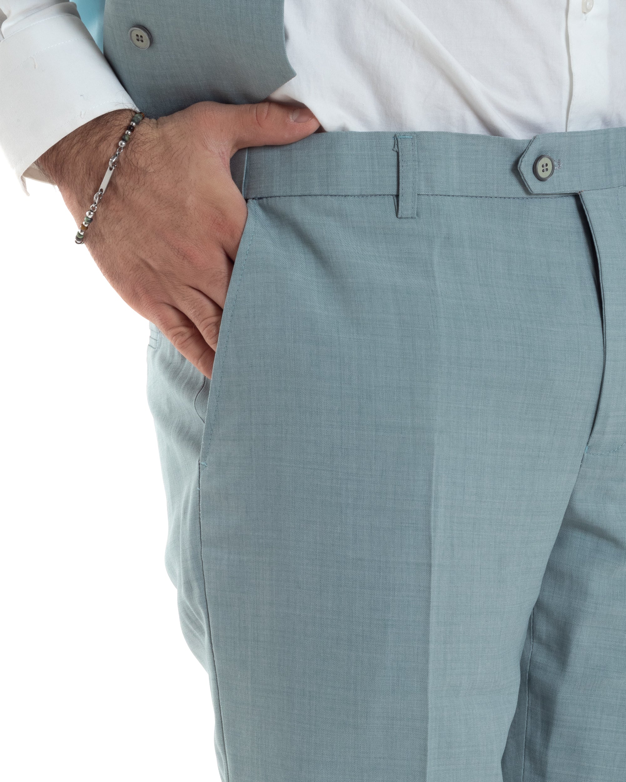 Abito Uomo Monopetto Vestito 3 Pezzi Completo Panciotto Verde Acqua Melangiato AE1114A