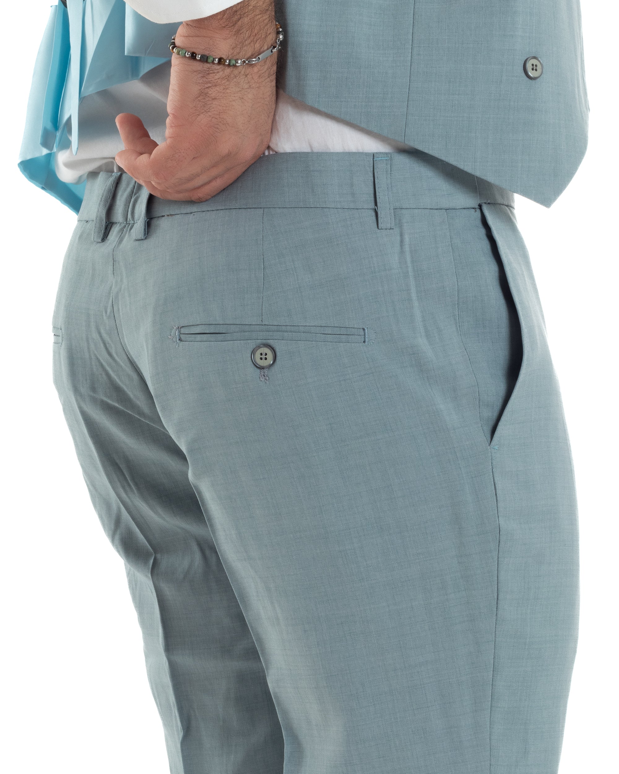 Abito Uomo Monopetto Vestito 3 Pezzi Completo Giacca Pantaloni Panciotto Elegante Sartoriale Melangiato Verde Acqua GIOSAL-AE1114A