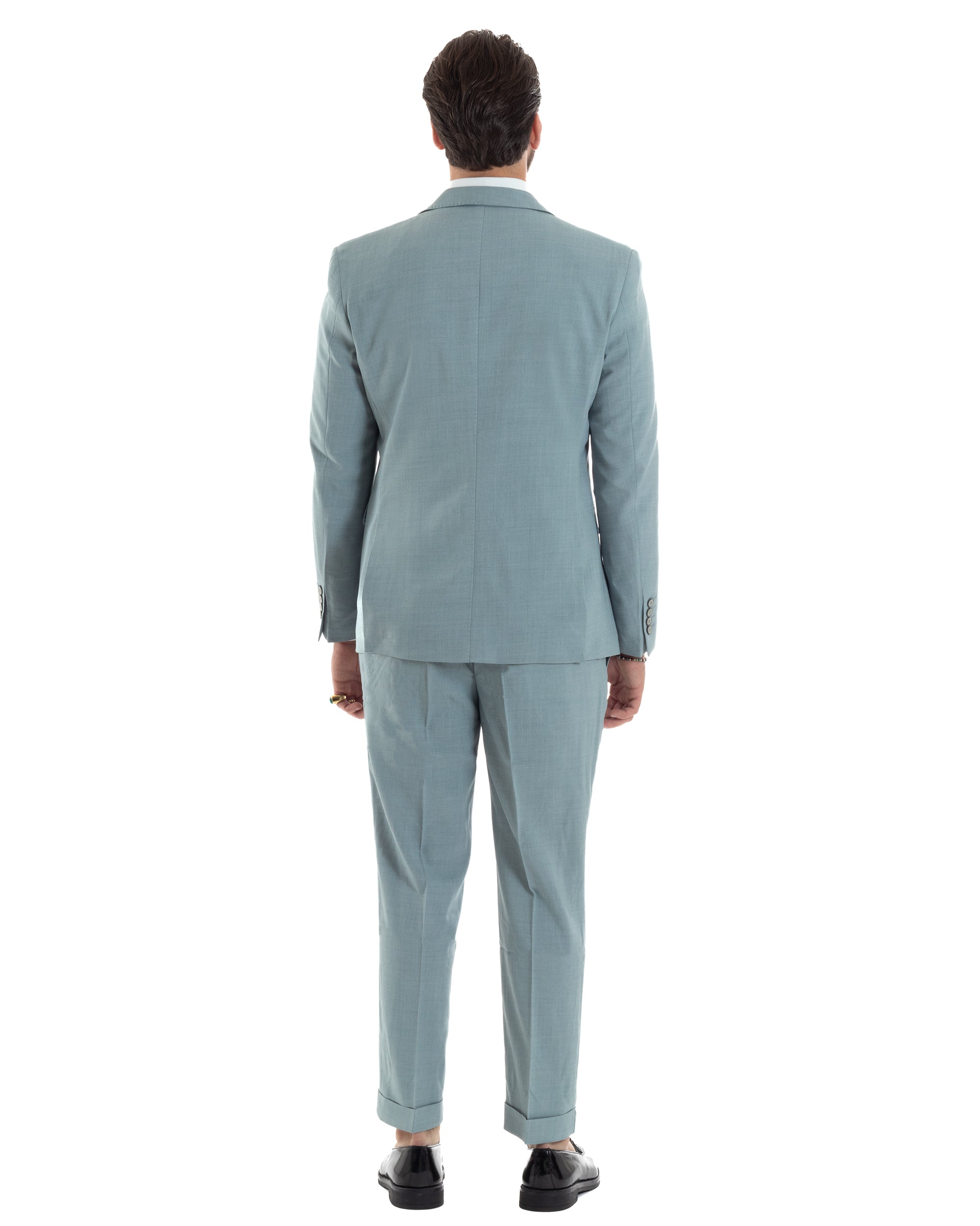Abito Uomo Monopetto Vestito 3 Pezzi Completo Giacca Pantaloni Panciotto Elegante Sartoriale Melangiato Verde Acqua GIOSAL-AE1114A