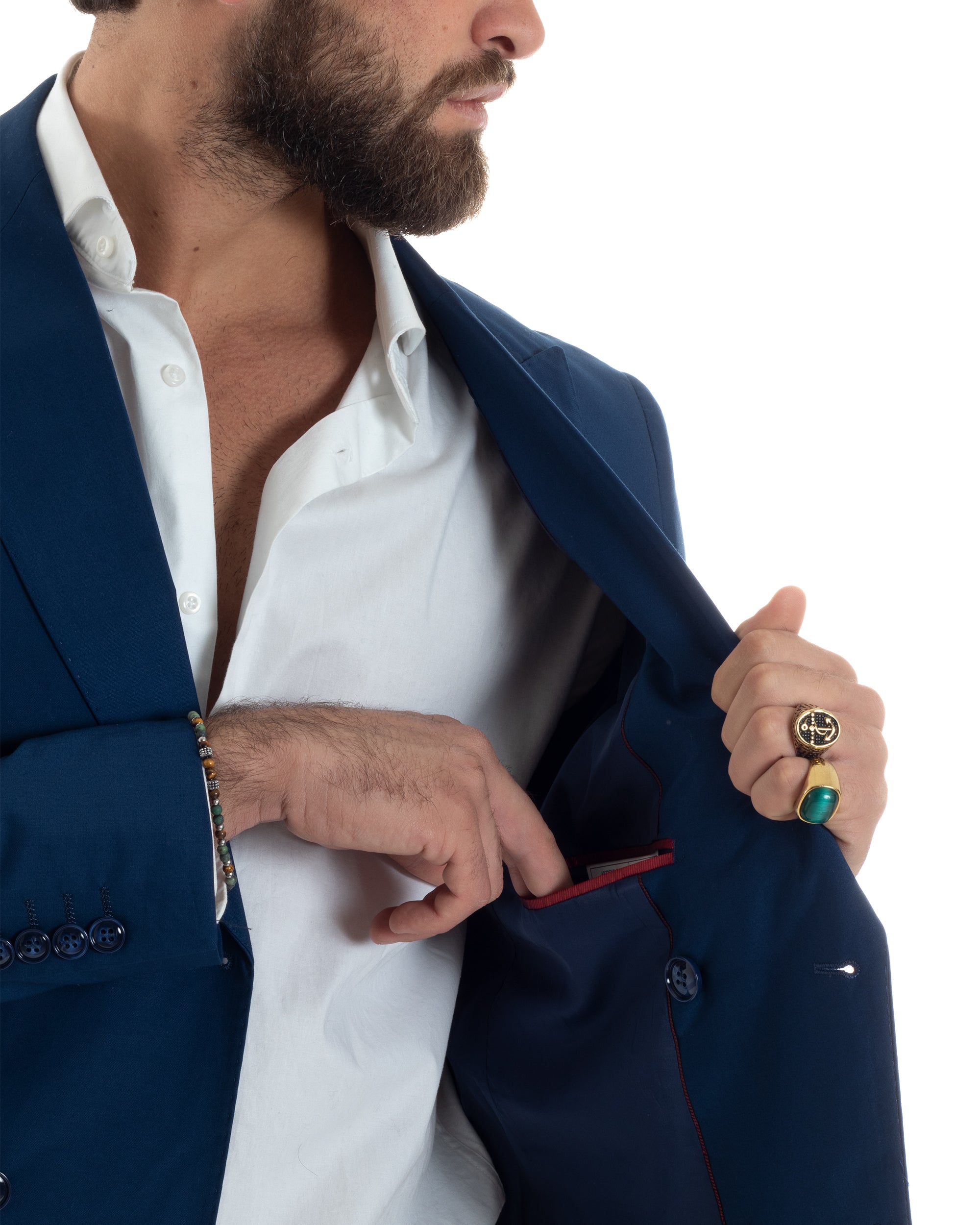 Abito Uomo Doppiopetto Vestito Viscosa Completo Giacca Pantaloni Elegante Sartoriale Casual Tinta Unita Blu Chiaro GIOSAL-AE1115A