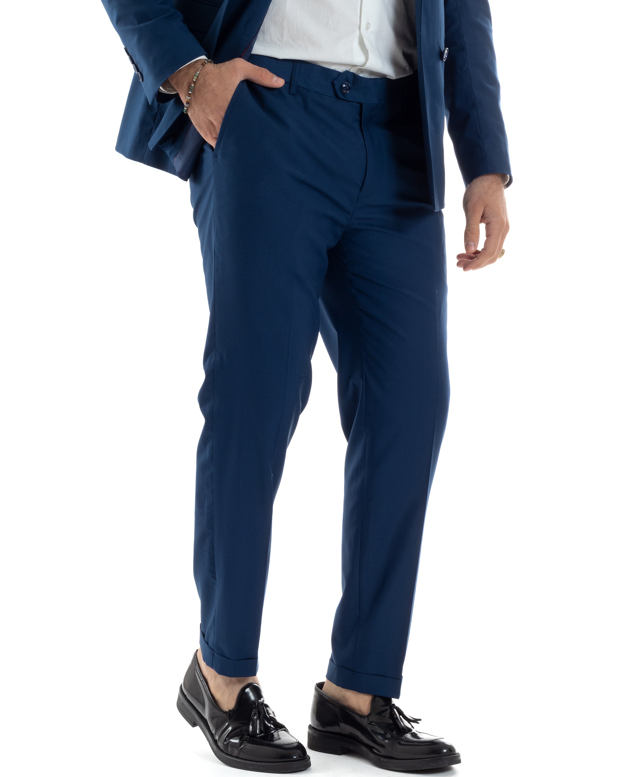 Abito Uomo Doppiopetto Vestito Viscosa Completo Giacca Pantaloni Elegante Sartoriale Casual Tinta Unita Blu Chiaro GIOSAL-AE1115A