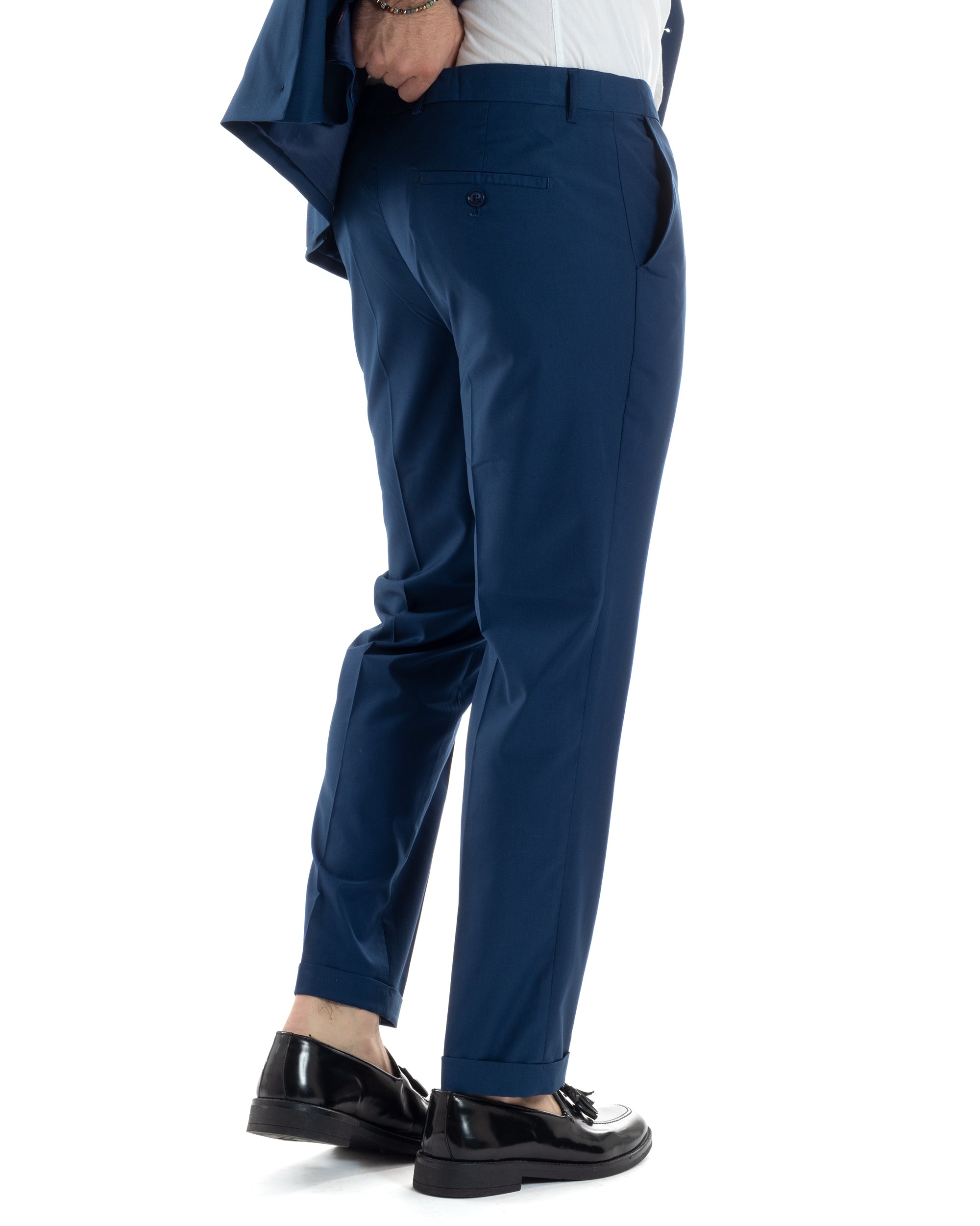 Abito Uomo Doppiopetto Vestito Viscosa Completo Giacca Pantaloni Elegante Sartoriale Casual Tinta Unita Blu Chiaro GIOSAL-AE1115A