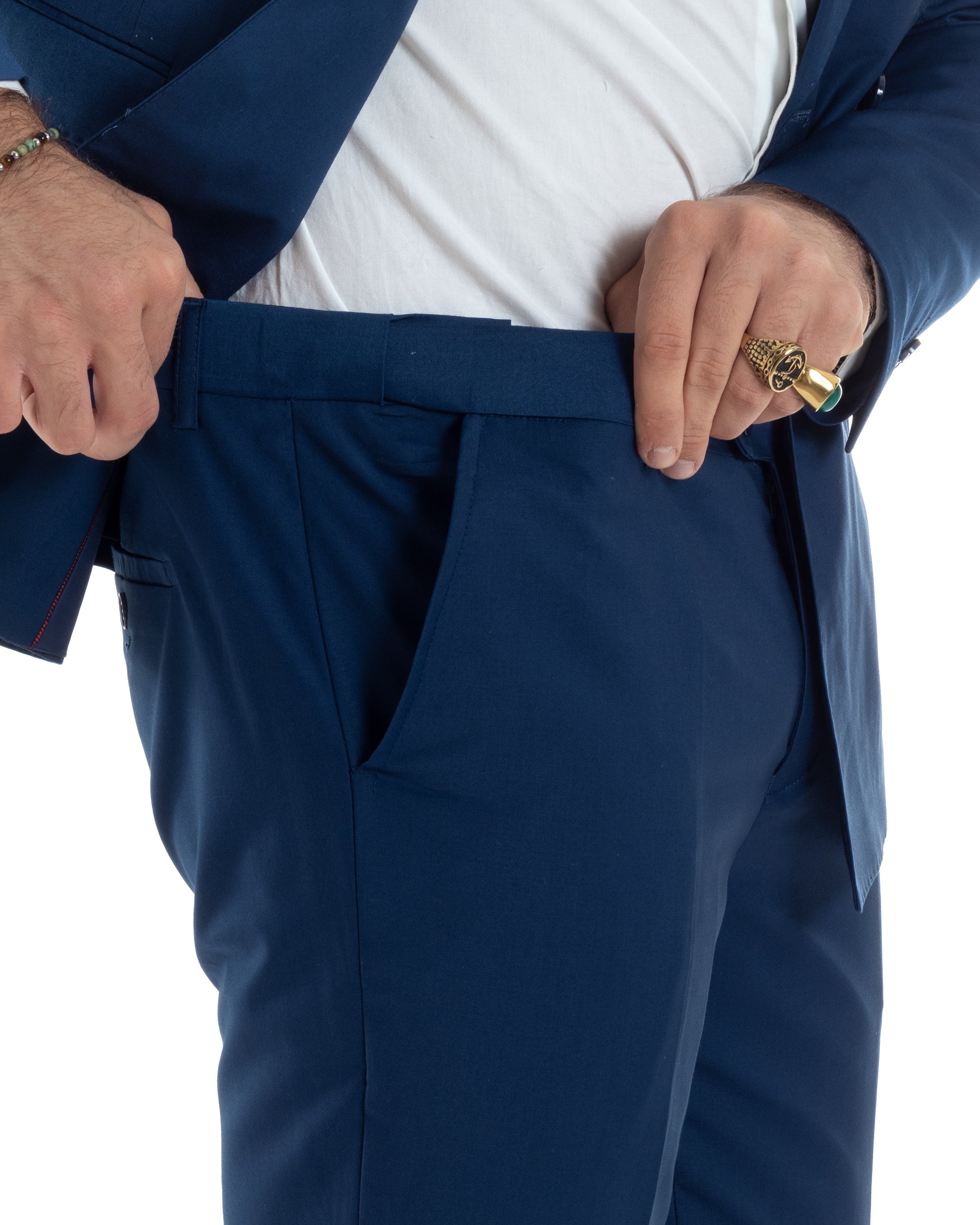 Abito Uomo Doppiopetto Vestito Viscosa Completo Giacca Pantaloni Elegante Sartoriale Casual Tinta Unita Blu Chiaro GIOSAL-AE1115A