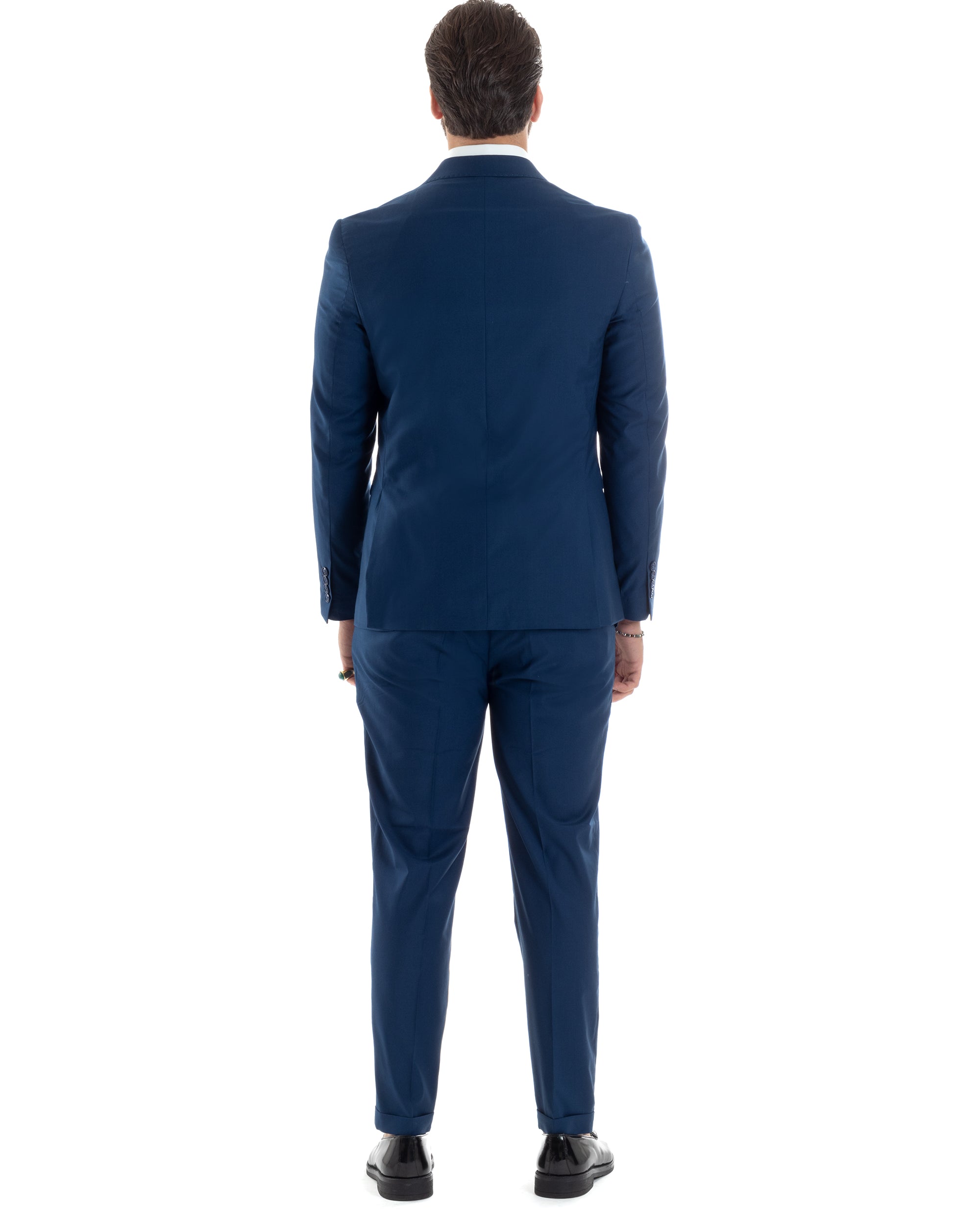 Abito Uomo Doppiopetto Vestito Viscosa Completo Giacca Pantaloni Elegante Sartoriale Casual Tinta Unita Blu Chiaro GIOSAL-AE1115A